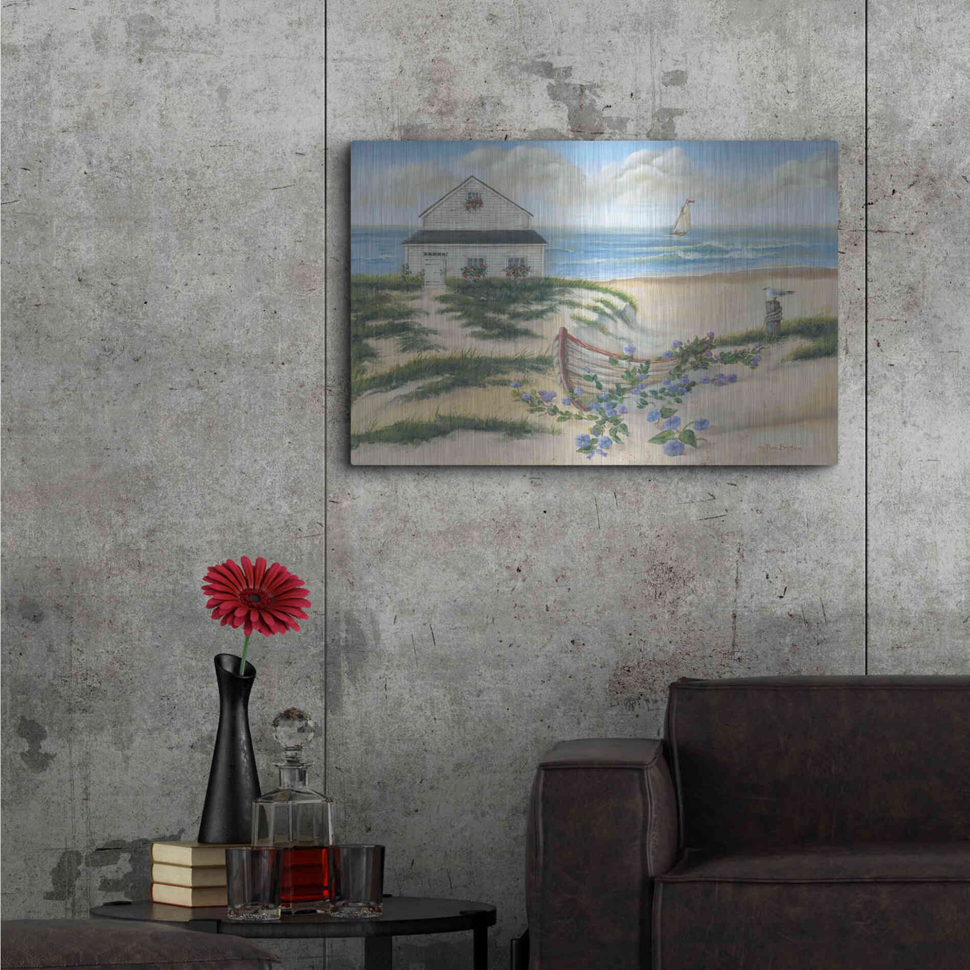Luxe Metal Art 'Beach Cottage II' by Pam Britton, Metal Wall Art,36x24