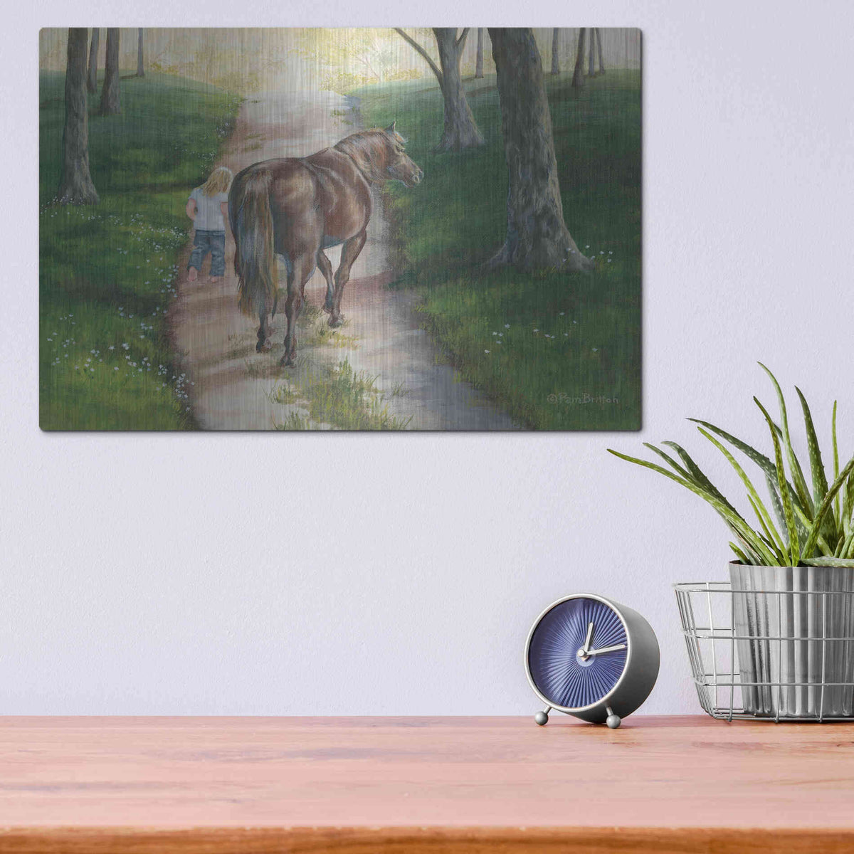 Luxe Metal Art 'Early Morning Stroll' by Pam Britton, Metal Wall Art,16x12