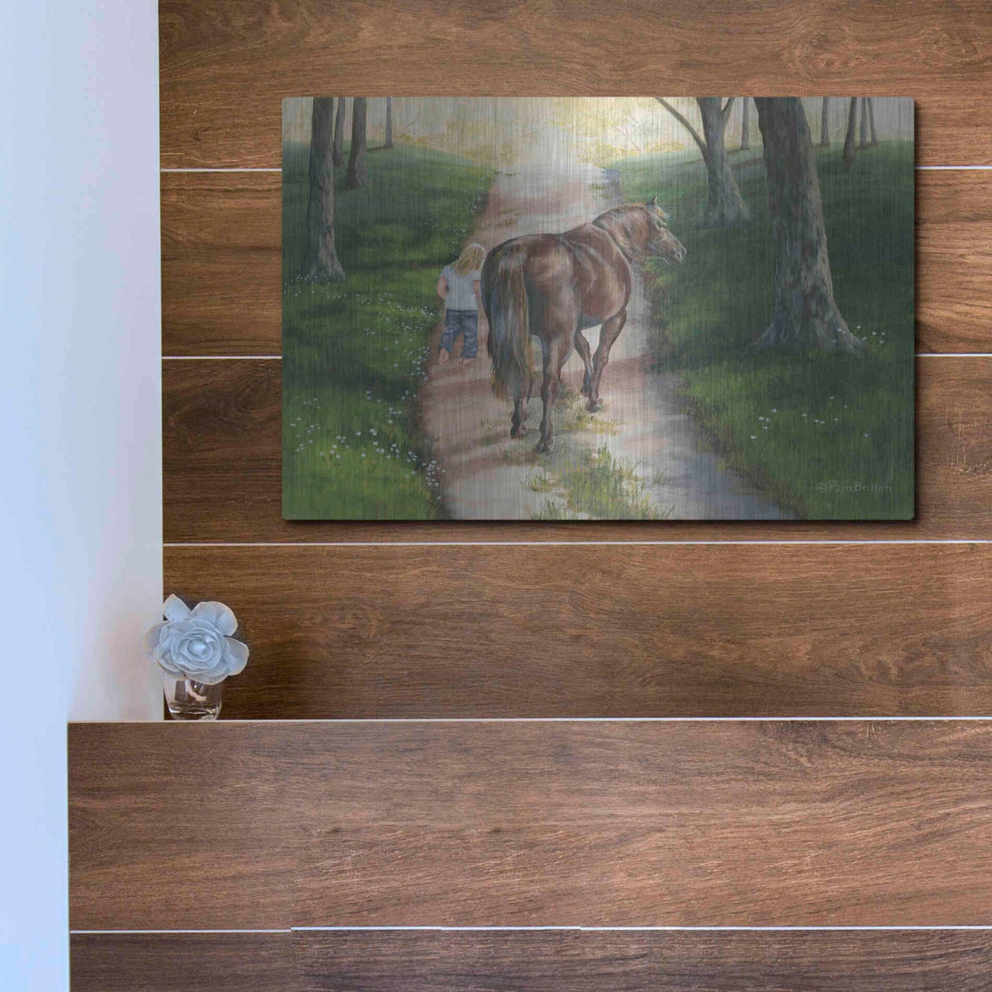 Luxe Metal Art 'Early Morning Stroll' by Pam Britton, Metal Wall Art,16x12