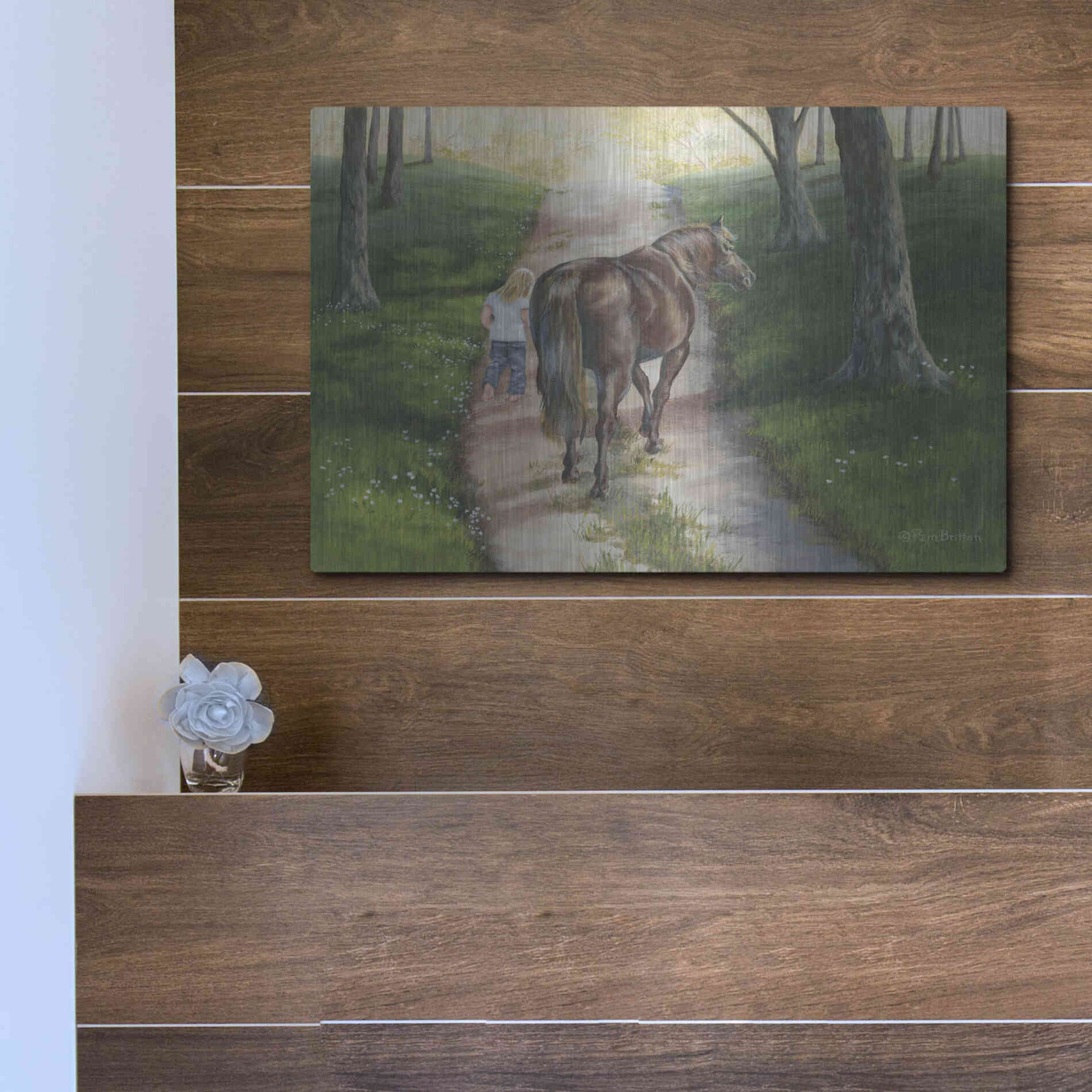 Luxe Metal Art 'Early Morning Stroll' by Pam Britton, Metal Wall Art,16x12