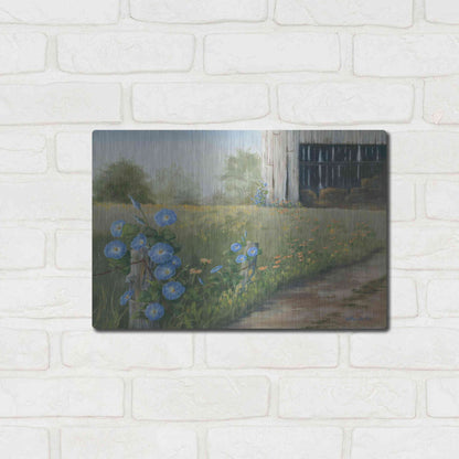 Luxe Metal Art 'Morning Glories & Hay Barn' by Pam Britton, Metal Wall Art,16x12