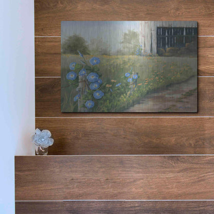 Luxe Metal Art 'Morning Glories & Hay Barn' by Pam Britton, Metal Wall Art,16x12
