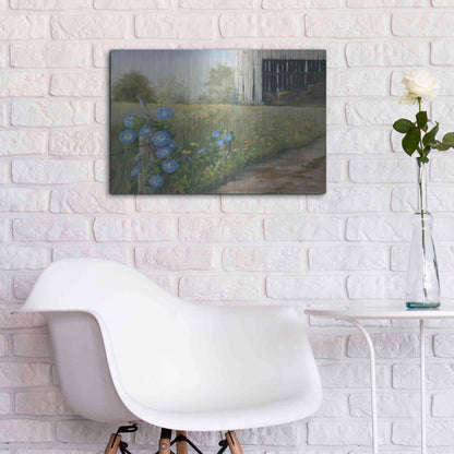 Luxe Metal Art 'Morning Glories & Hay Barn' by Pam Britton, Metal Wall Art,24x16