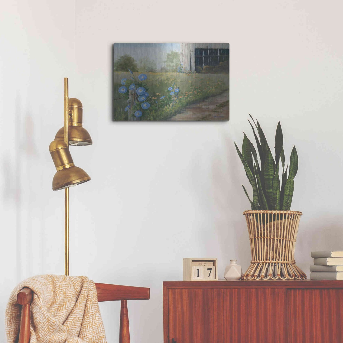 Luxe Metal Art 'Morning Glories & Hay Barn' by Pam Britton, Metal Wall Art,24x16