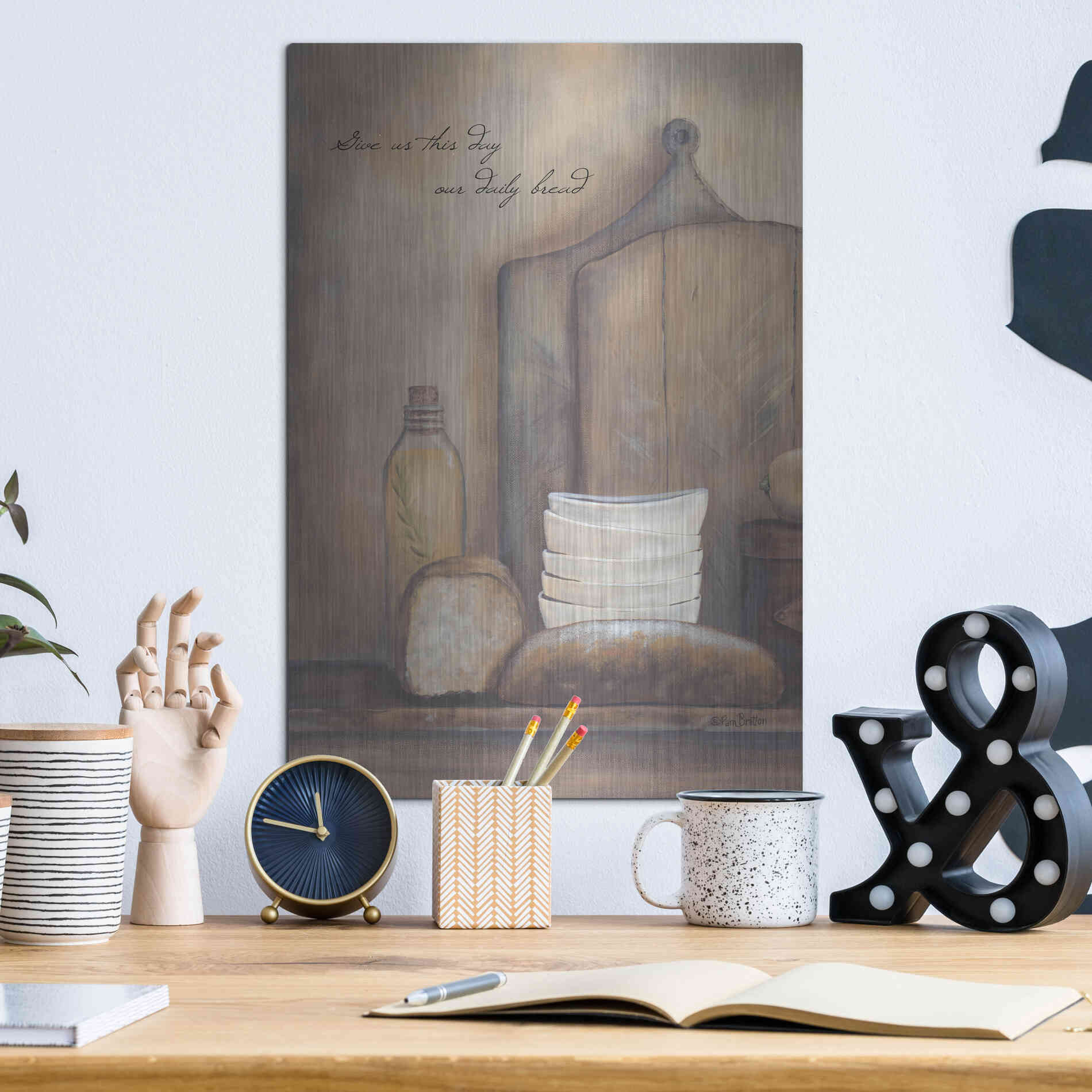 Luxe Metal Art 'Give Us This Day Our Daily Bread' by Pam Britton, Metal Wall Art,12x16