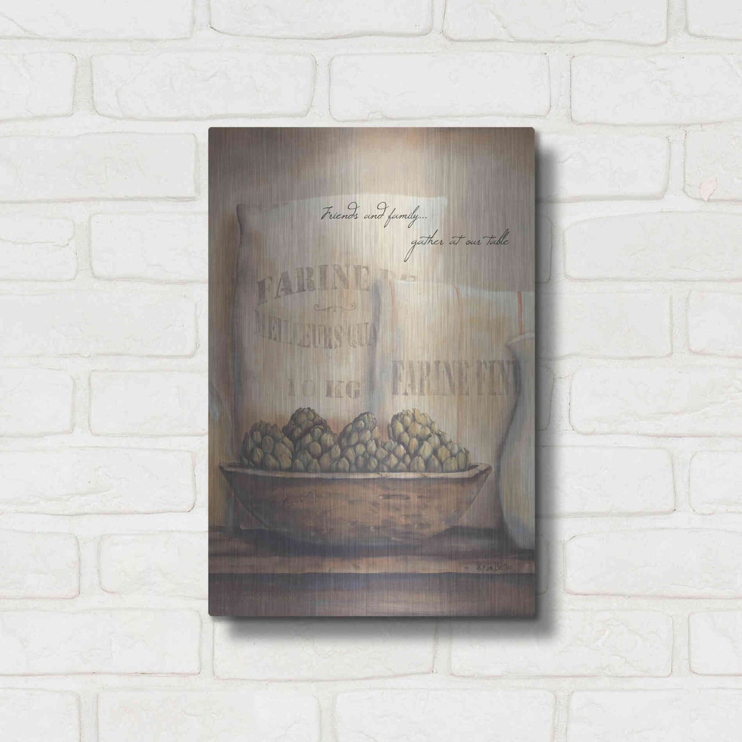Luxe Metal Art 'Friends and Family.. Gather at Our Table' by Pam Britton, Metal Wall Art,12x16