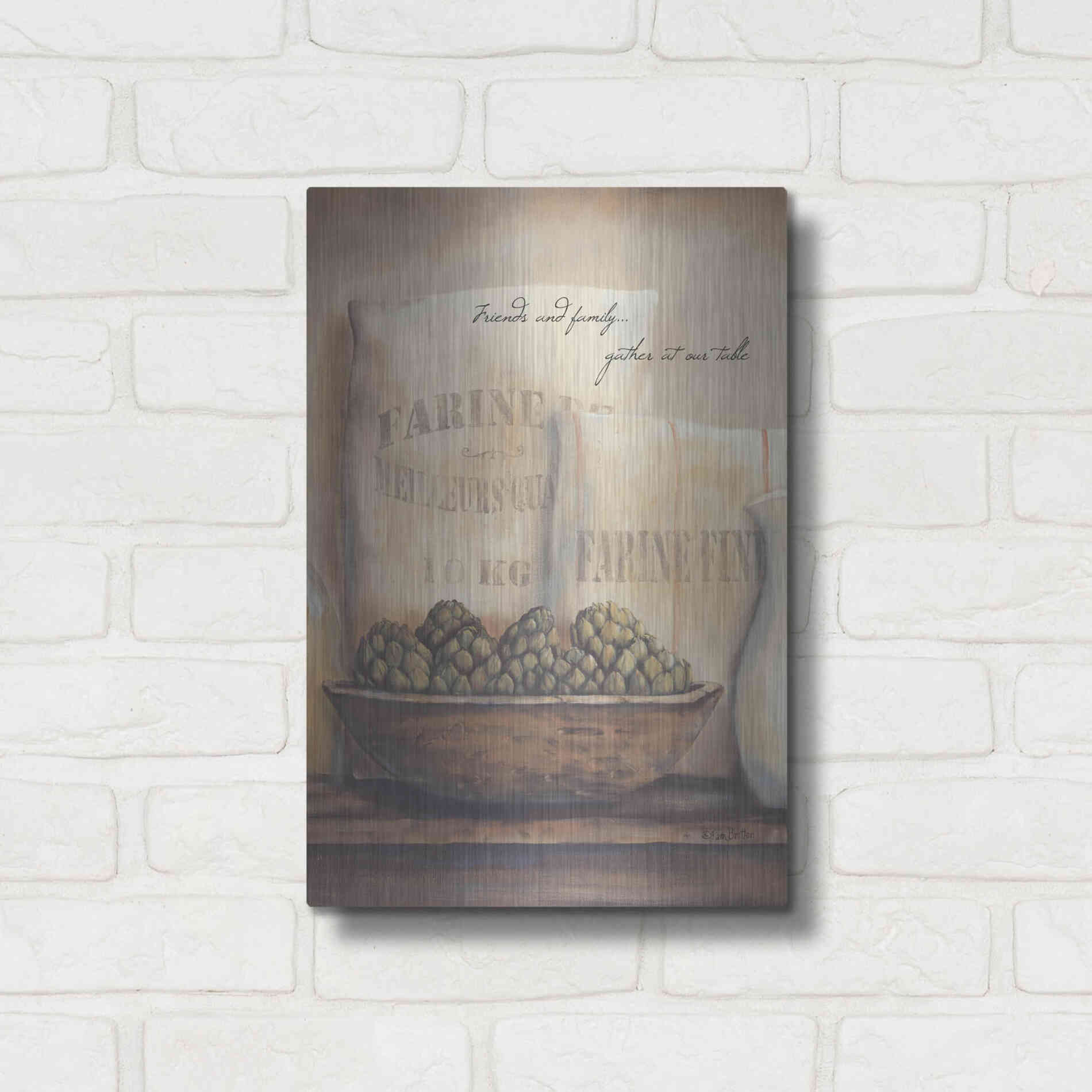 Luxe Metal Art 'Friends and Family.. Gather at Our Table' by Pam Britton, Metal Wall Art,12x16
