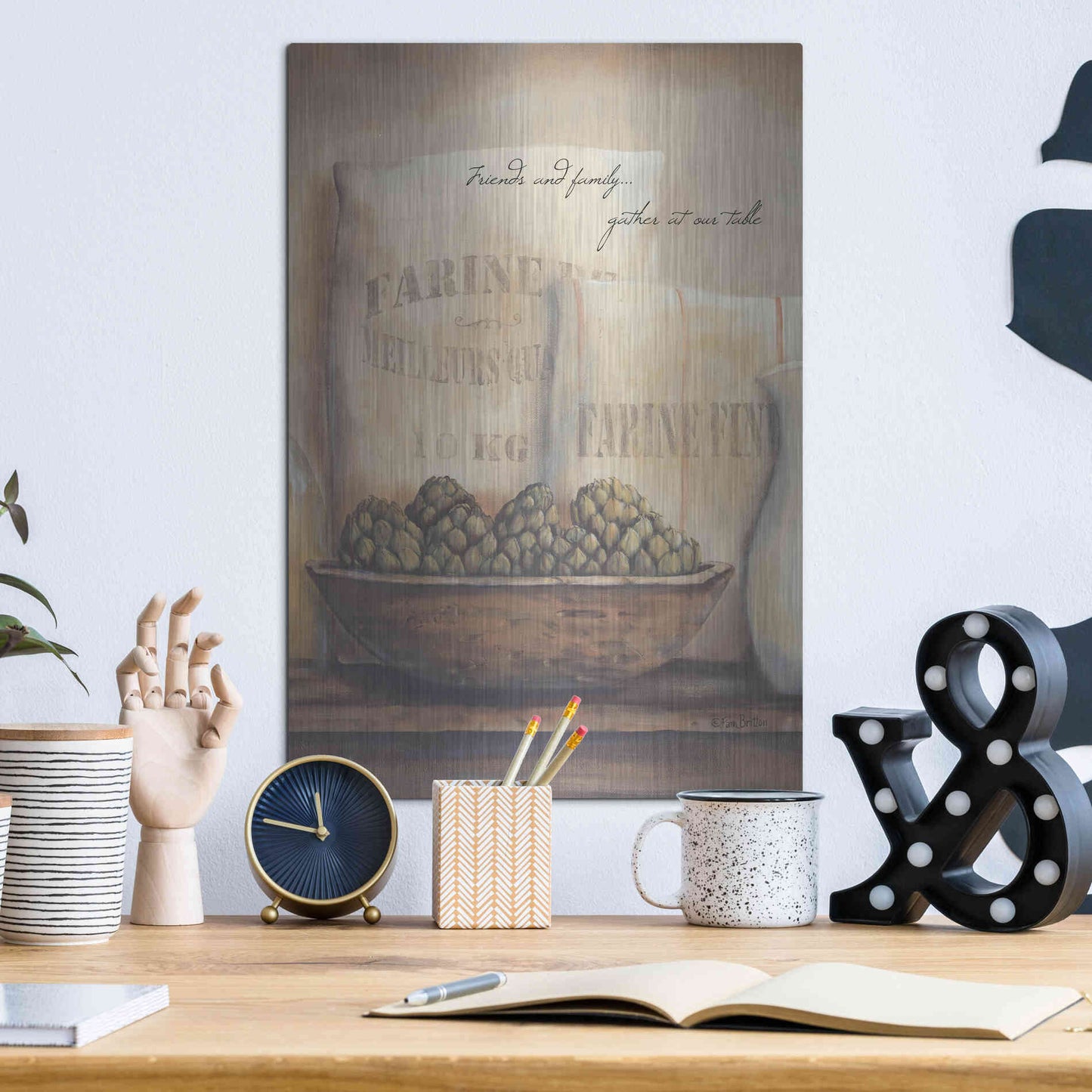 Luxe Metal Art 'Friends and Family.. Gather at Our Table' by Pam Britton, Metal Wall Art,12x16