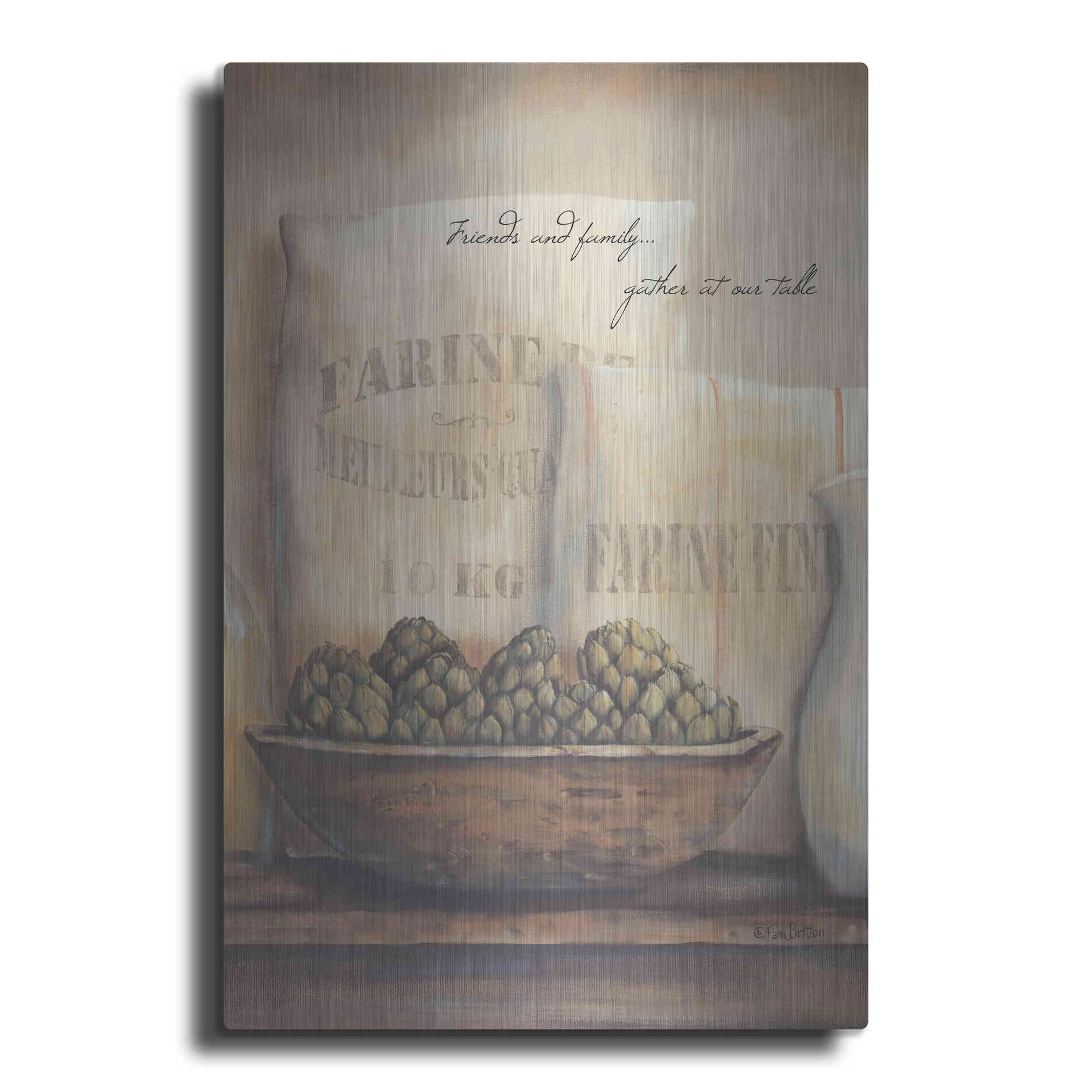 Luxe Metal Art 'Friends and Family.. Gather at Our Table' by Pam Britton, Metal Wall Art