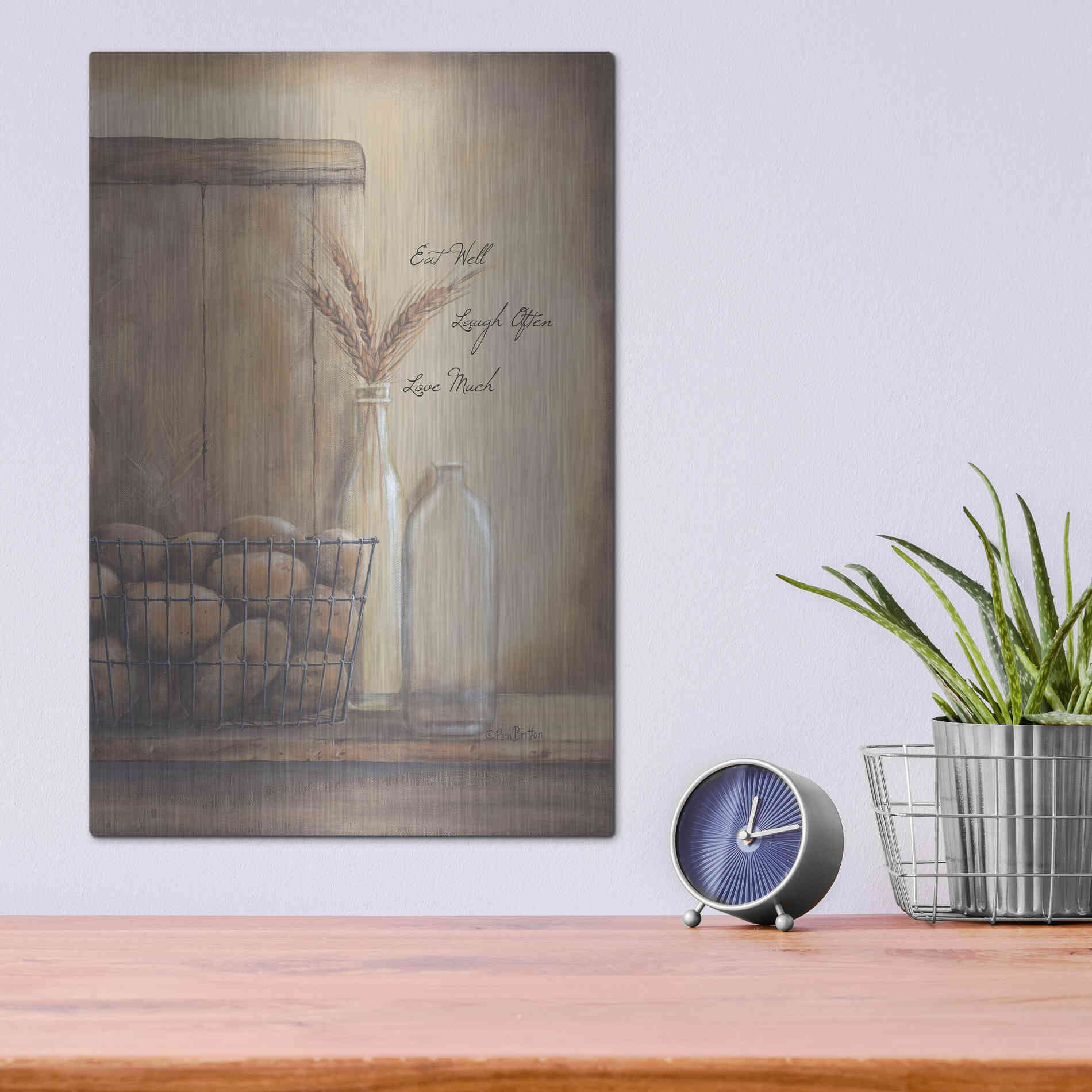 Luxe Metal Art 'Eat Well, Laugh Often, Love Much' by Pam Britton, Metal Wall Art,12x16