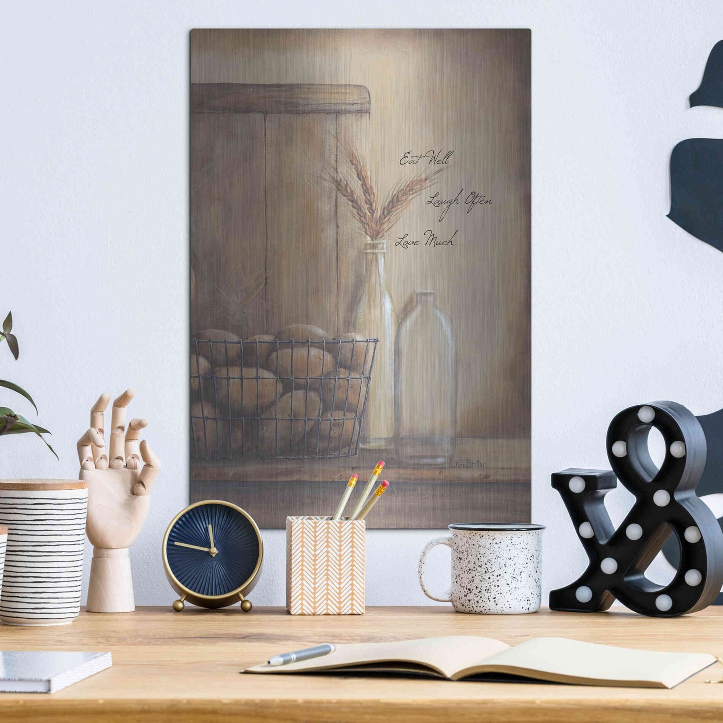 Luxe Metal Art 'Eat Well, Laugh Often, Love Much' by Pam Britton, Metal Wall Art,12x16