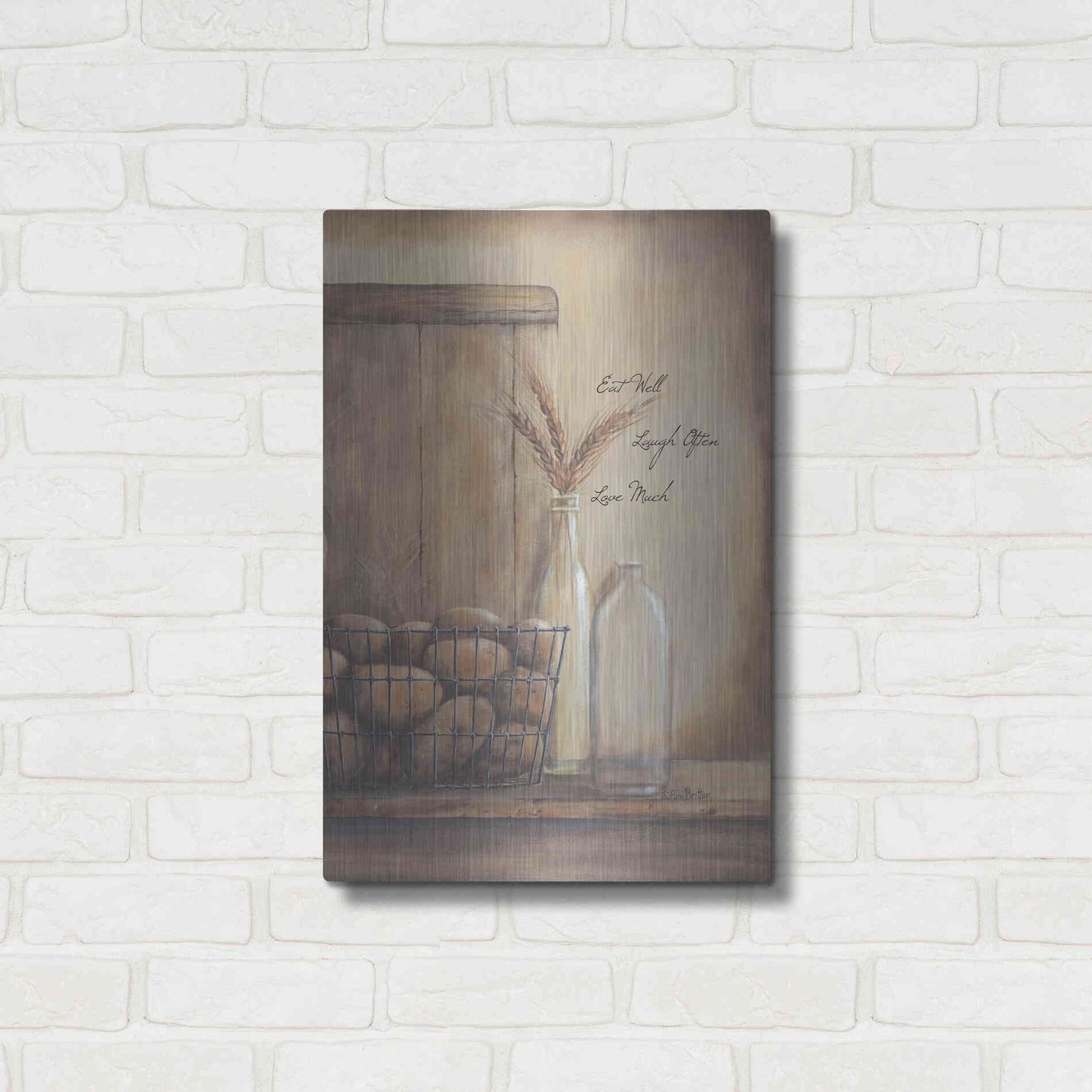 Luxe Metal Art 'Eat Well, Laugh Often, Love Much' by Pam Britton, Metal Wall Art,16x24