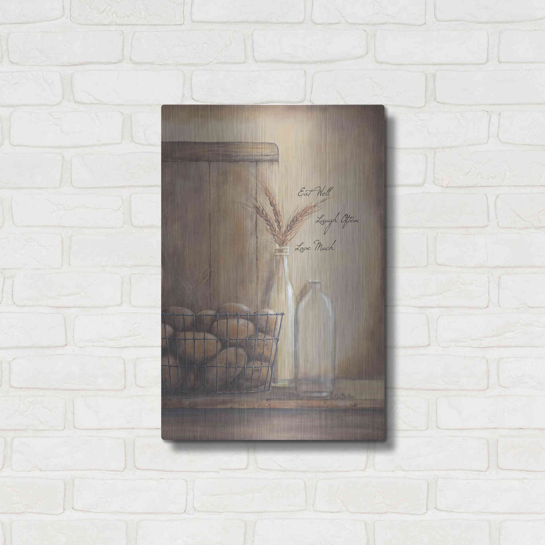 Luxe Metal Art 'Eat Well, Laugh Often, Love Much' by Pam Britton, Metal Wall Art,16x24