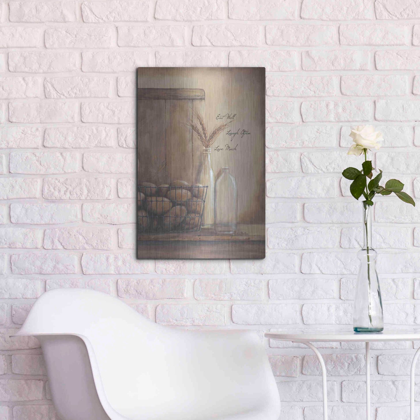 Luxe Metal Art 'Eat Well, Laugh Often, Love Much' by Pam Britton, Metal Wall Art,16x24