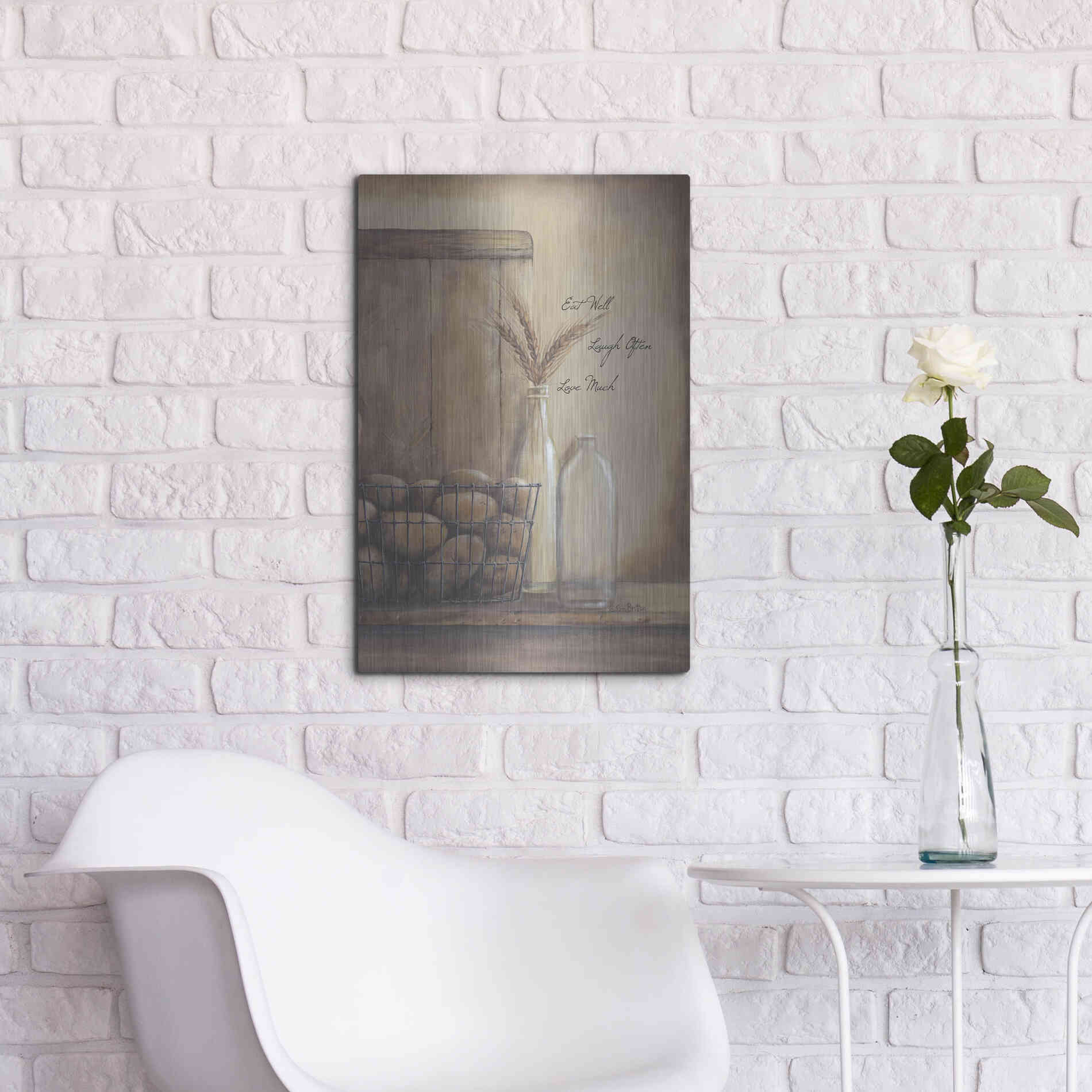 Luxe Metal Art 'Eat Well, Laugh Often, Love Much' by Pam Britton, Metal Wall Art,16x24