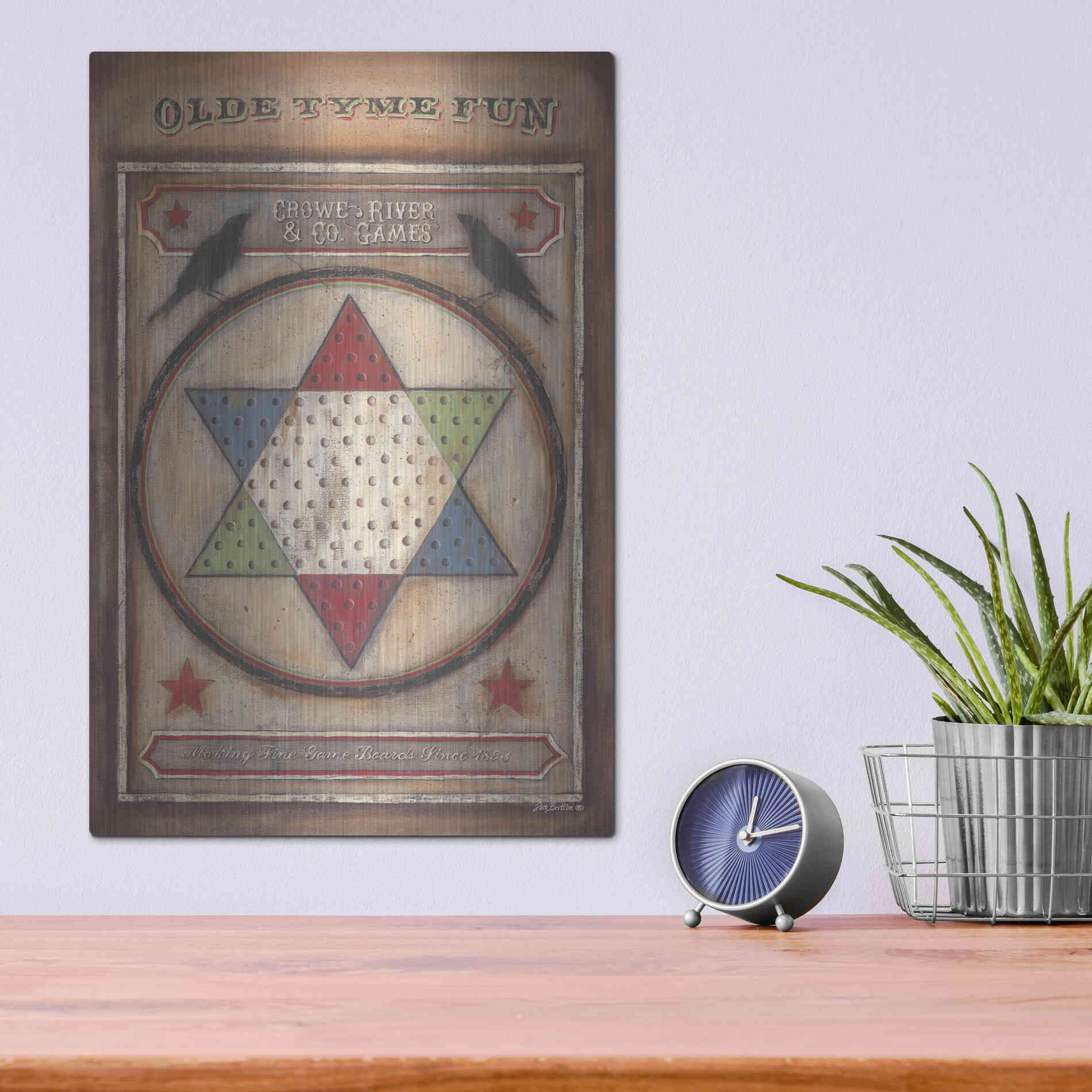 Luxe Metal Art 'Olde Tyme Chinese Checkers' by Pam Britton, Metal Wall Art,12x16