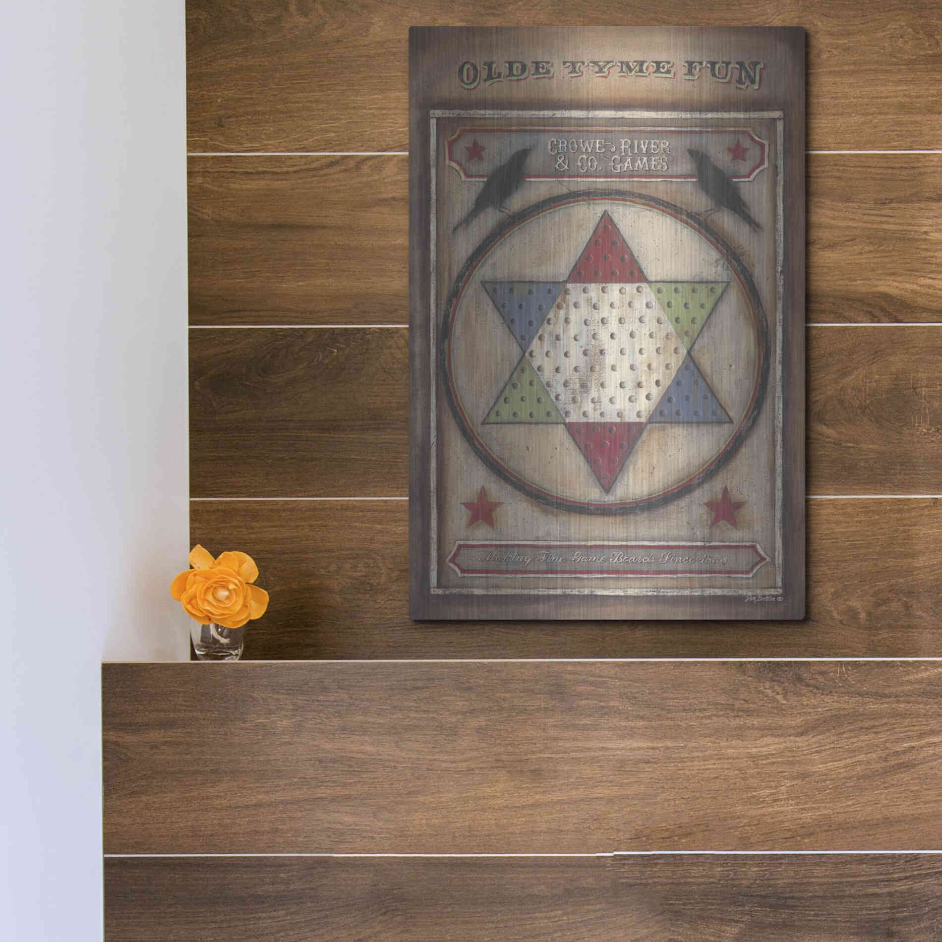 Luxe Metal Art 'Olde Tyme Chinese Checkers' by Pam Britton, Metal Wall Art,12x16