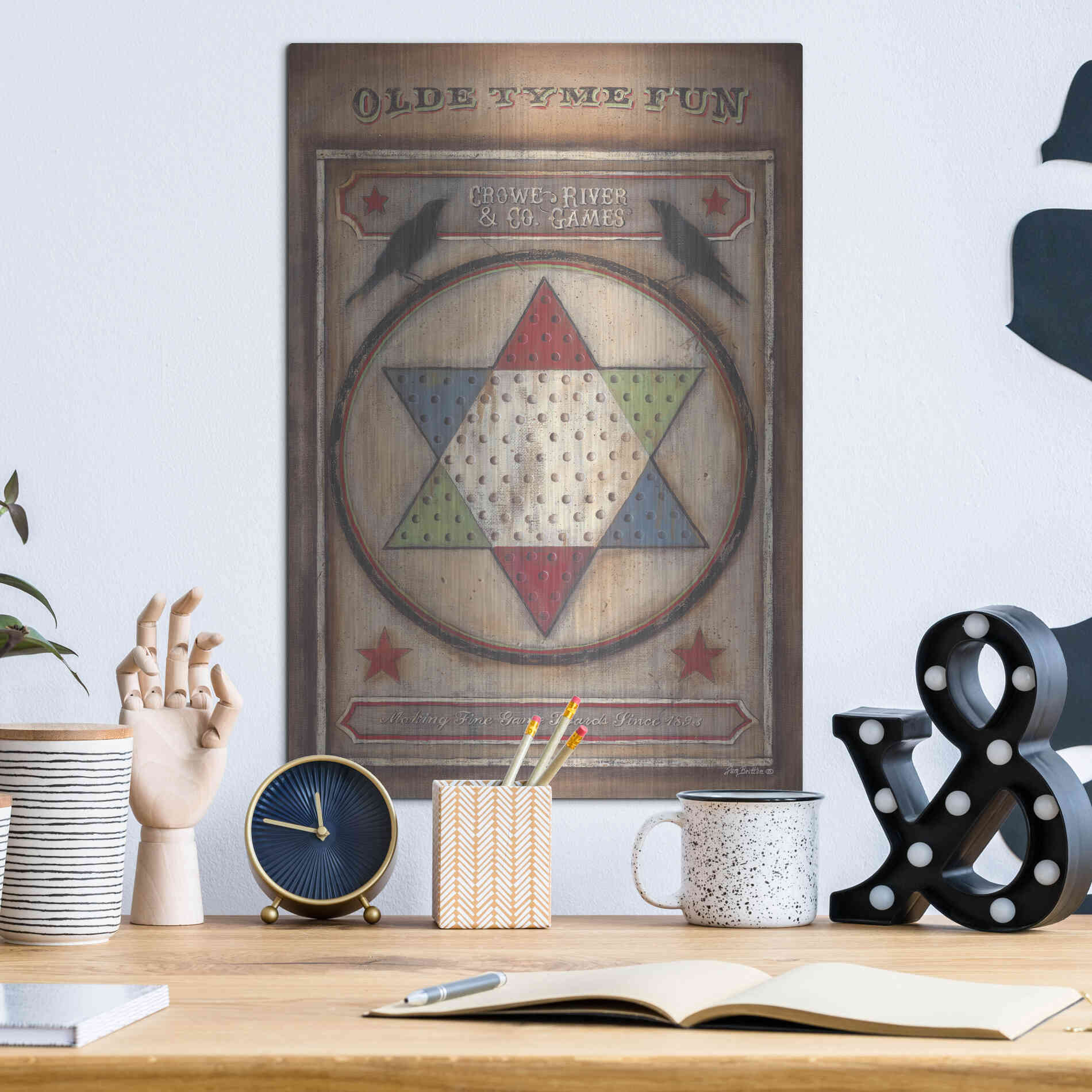 Luxe Metal Art 'Olde Tyme Chinese Checkers' by Pam Britton, Metal Wall Art,12x16