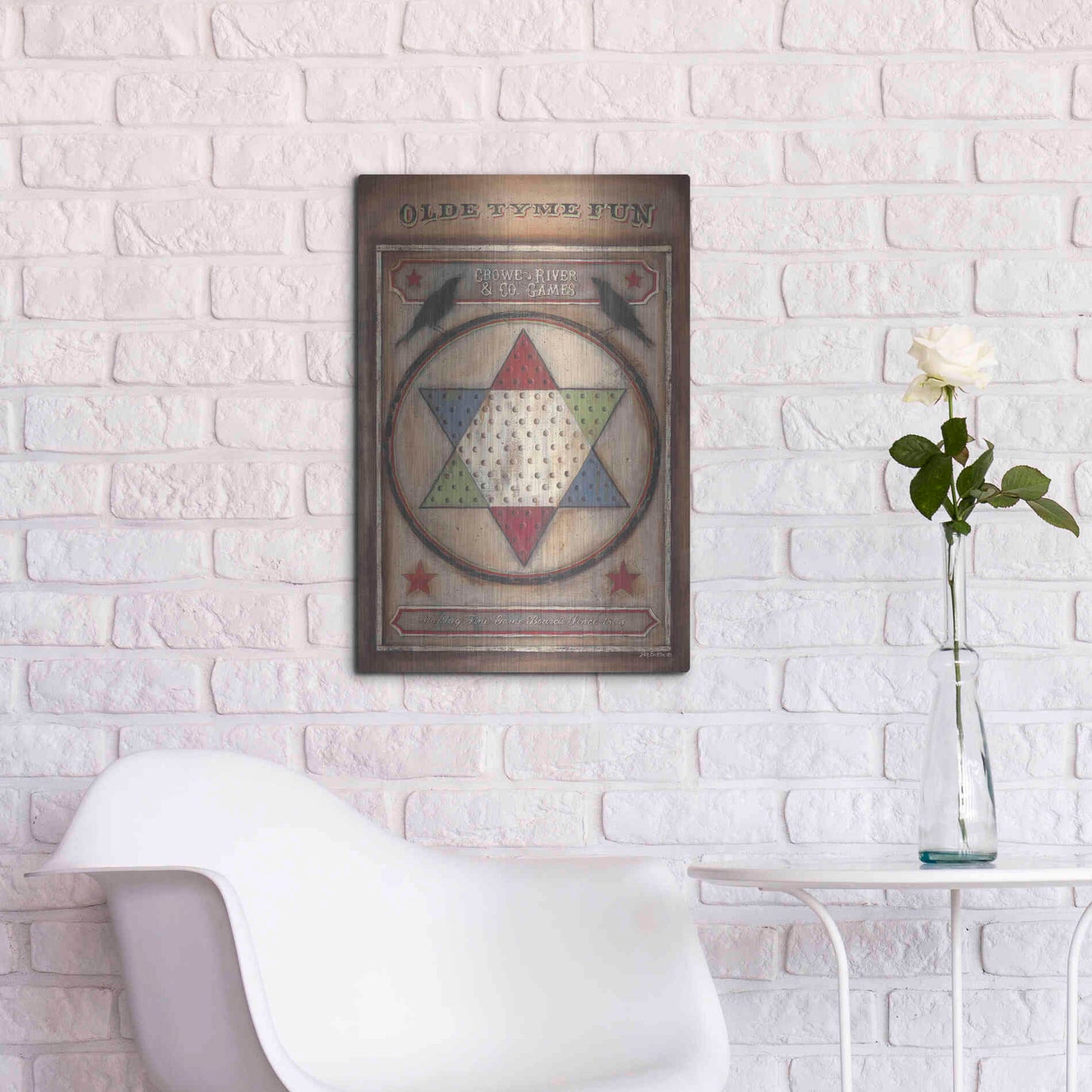 Luxe Metal Art 'Olde Tyme Chinese Checkers' by Pam Britton, Metal Wall Art,16x24