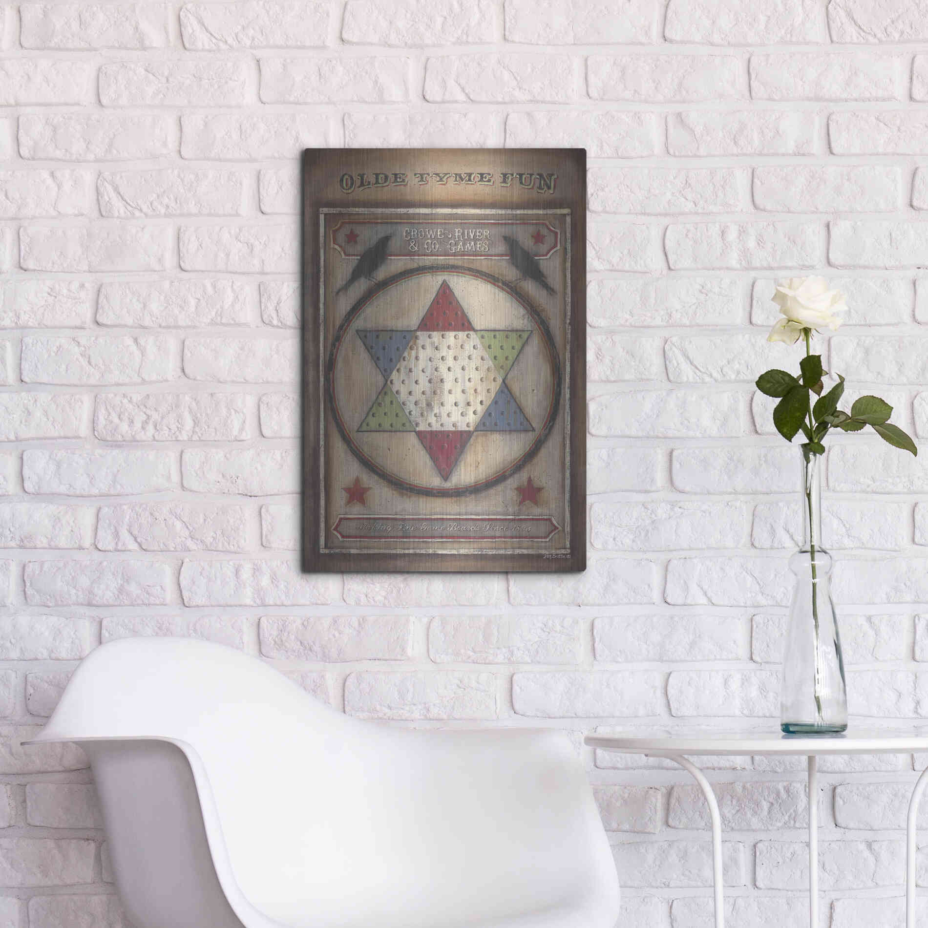 Luxe Metal Art 'Olde Tyme Chinese Checkers' by Pam Britton, Metal Wall Art,16x24