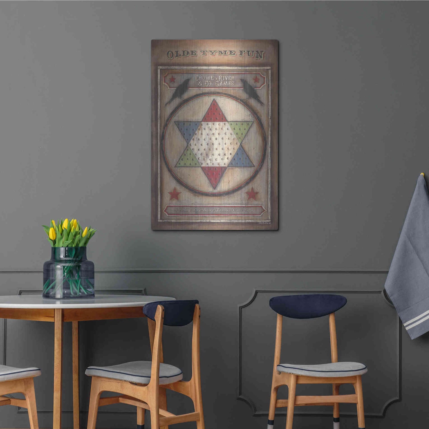 Luxe Metal Art 'Olde Tyme Chinese Checkers' by Pam Britton, Metal Wall Art,24x36
