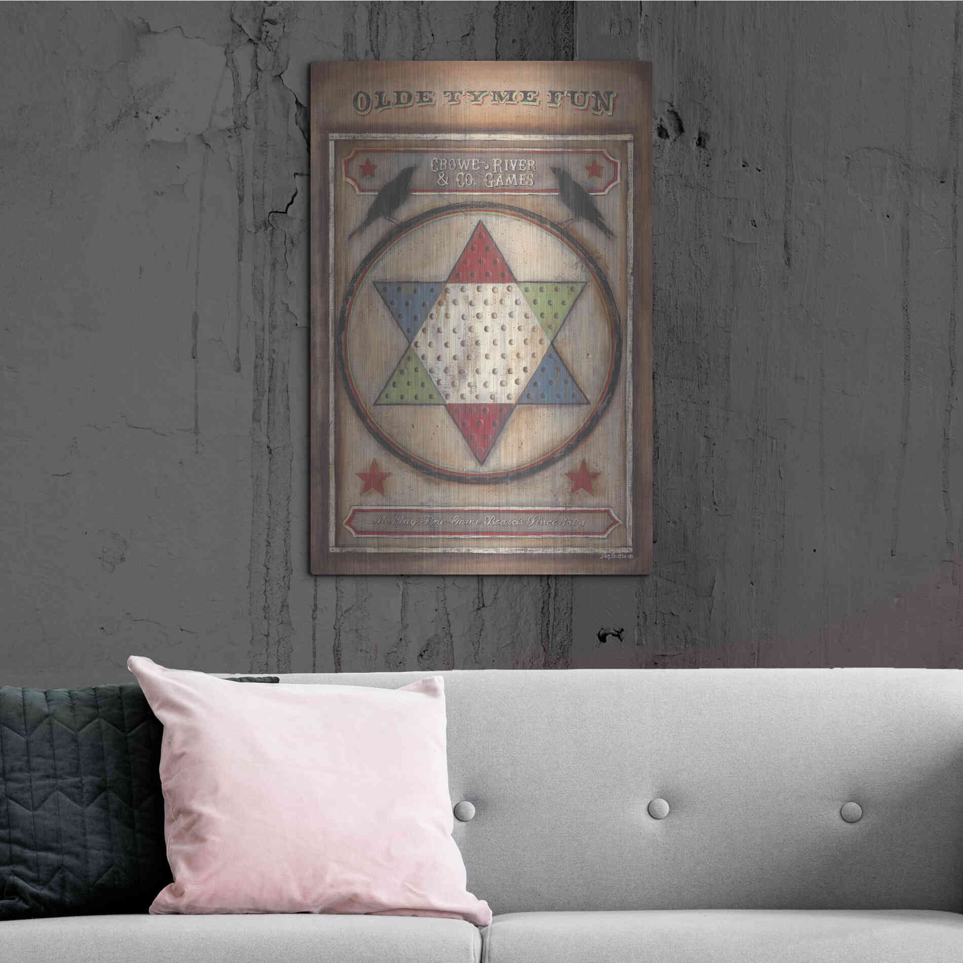 Luxe Metal Art 'Olde Tyme Chinese Checkers' by Pam Britton, Metal Wall Art,24x36
