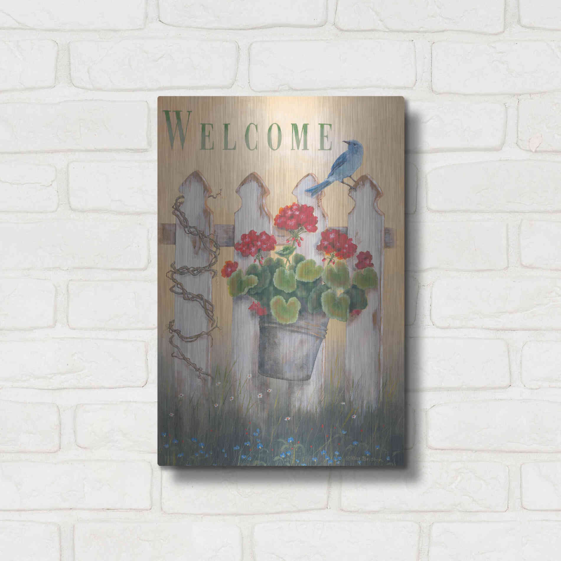 Luxe Metal Art 'Geraniums & Pickets' by Pam Britton, Metal Wall Art,12x16