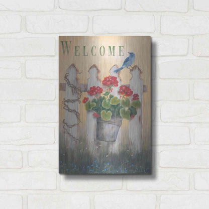 Luxe Metal Art 'Geraniums & Pickets' by Pam Britton, Metal Wall Art,12x16