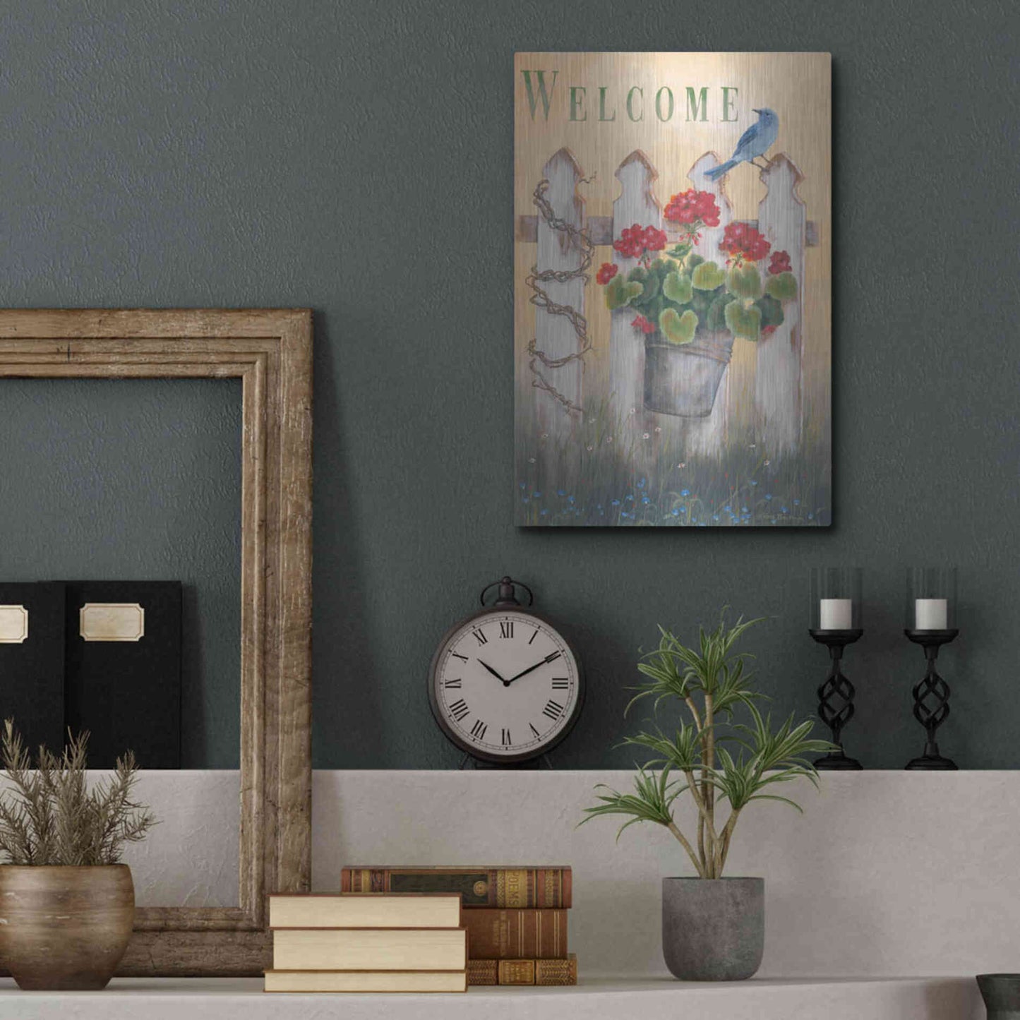 Luxe Metal Art 'Geraniums & Pickets' by Pam Britton, Metal Wall Art,12x16