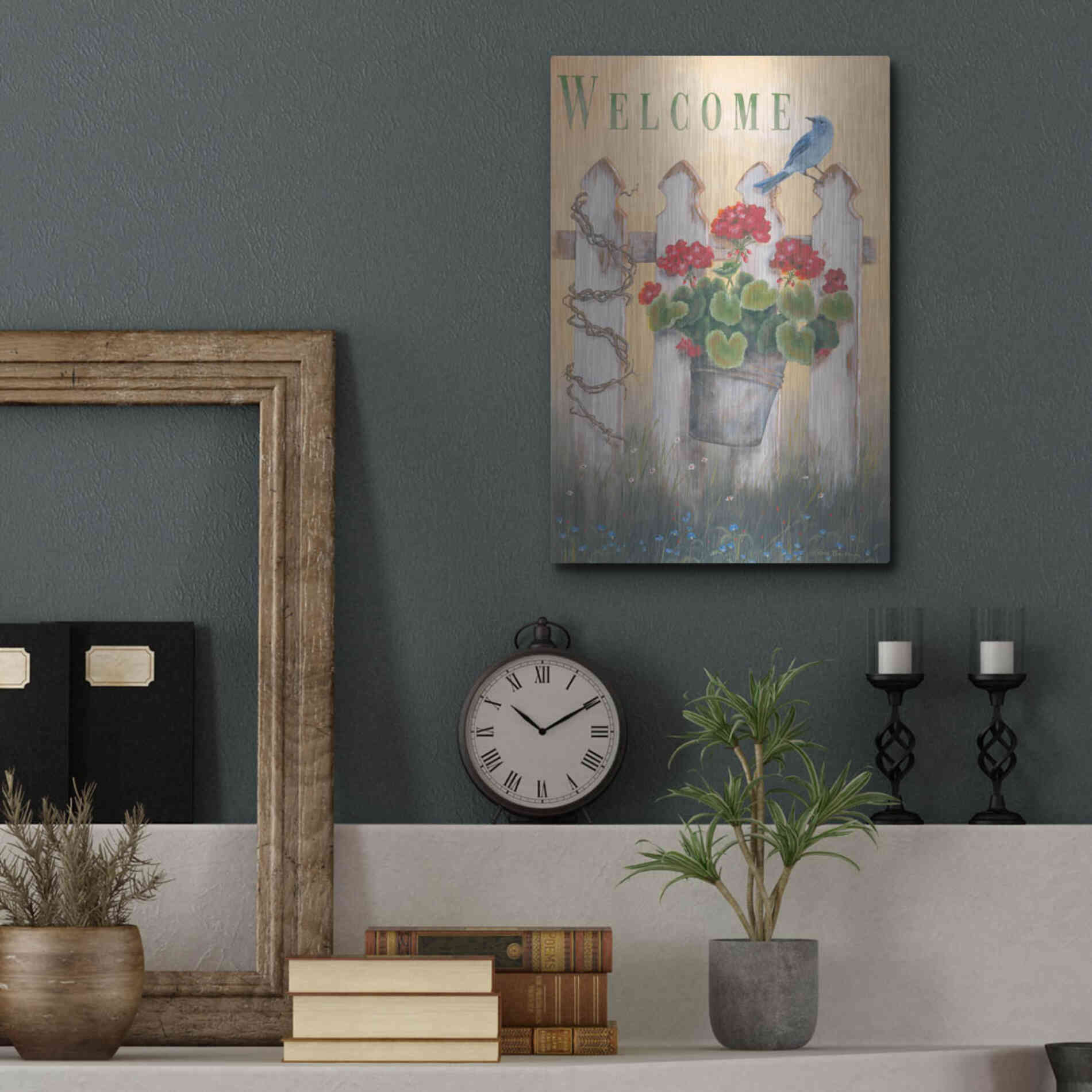 Luxe Metal Art 'Geraniums & Pickets' by Pam Britton, Metal Wall Art,12x16