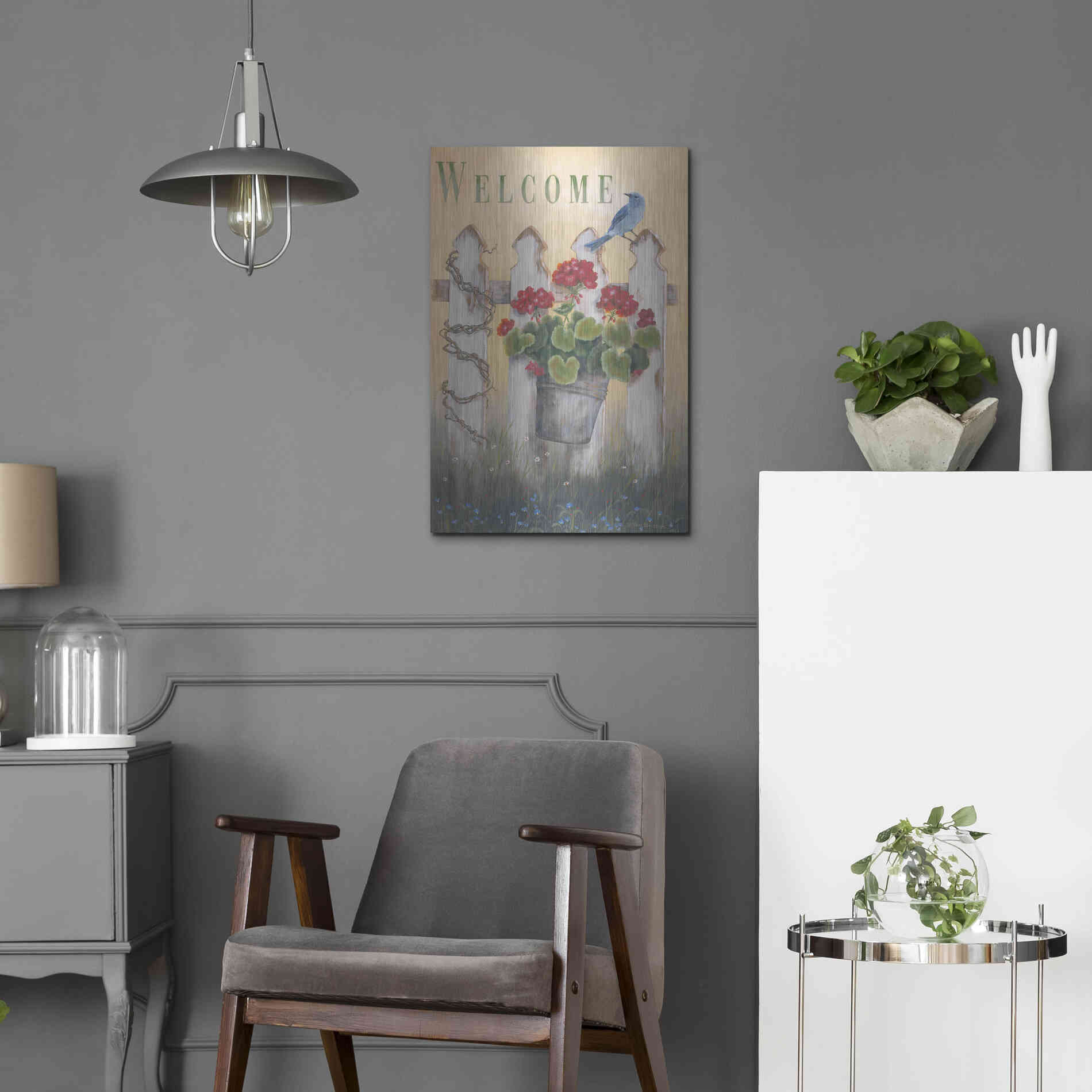 Luxe Metal Art 'Geraniums & Pickets' by Pam Britton, Metal Wall Art,16x24