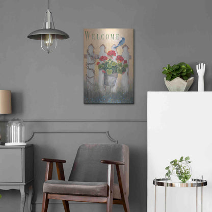 Luxe Metal Art 'Geraniums & Pickets' by Pam Britton, Metal Wall Art,16x24