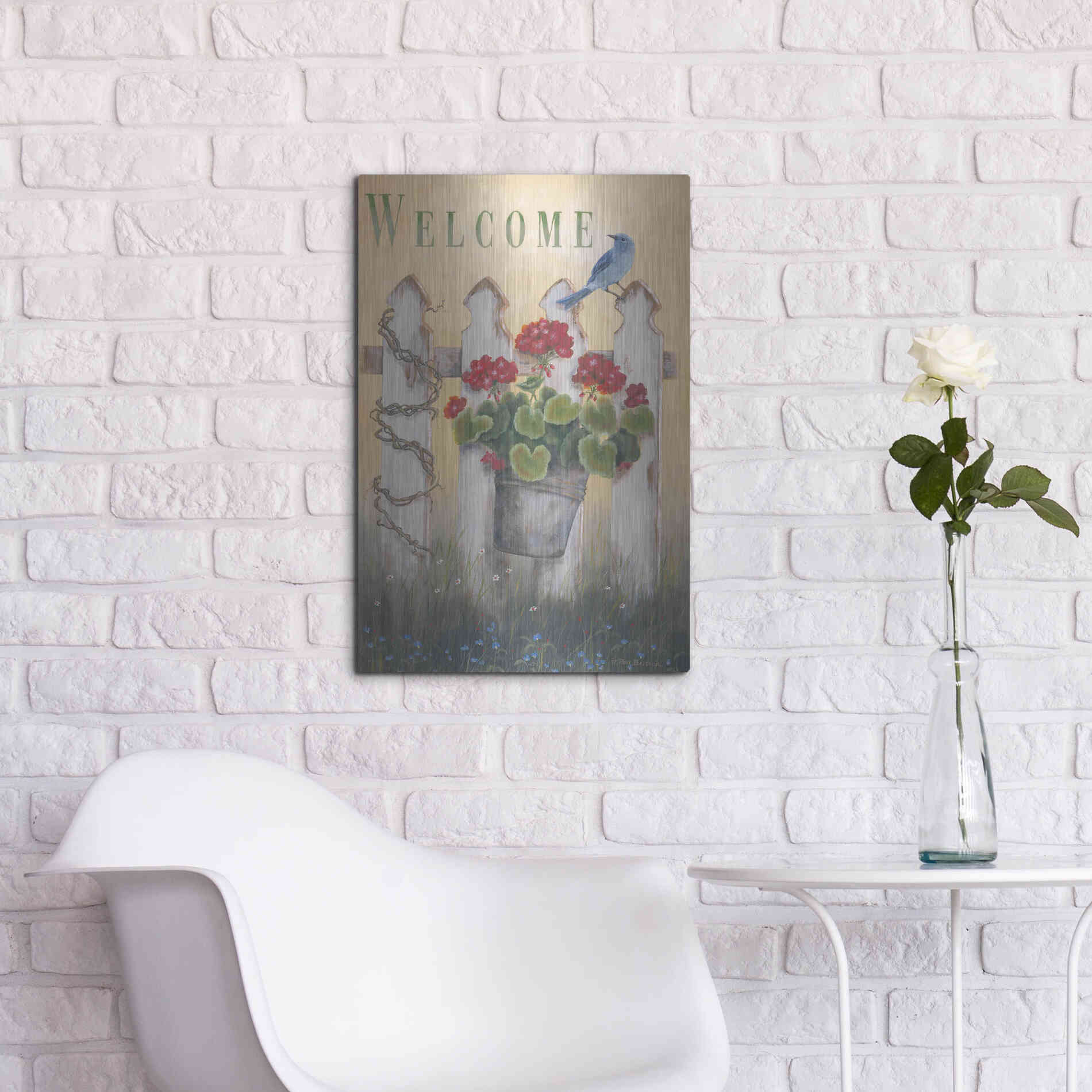 Luxe Metal Art 'Geraniums & Pickets' by Pam Britton, Metal Wall Art,16x24