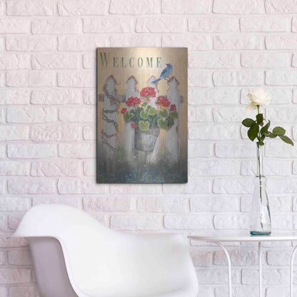 Luxe Metal Art 'Geraniums & Pickets' by Pam Britton, Metal Wall Art,16x24