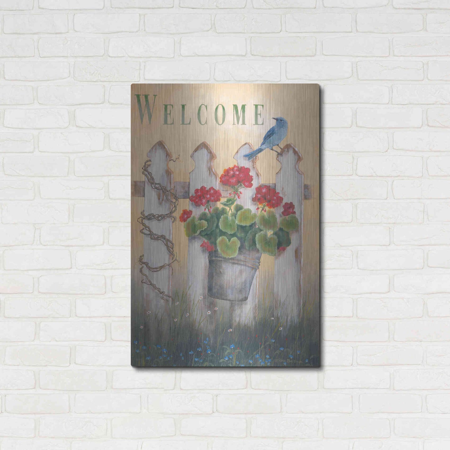 Luxe Metal Art 'Geraniums & Pickets' by Pam Britton, Metal Wall Art,24x36