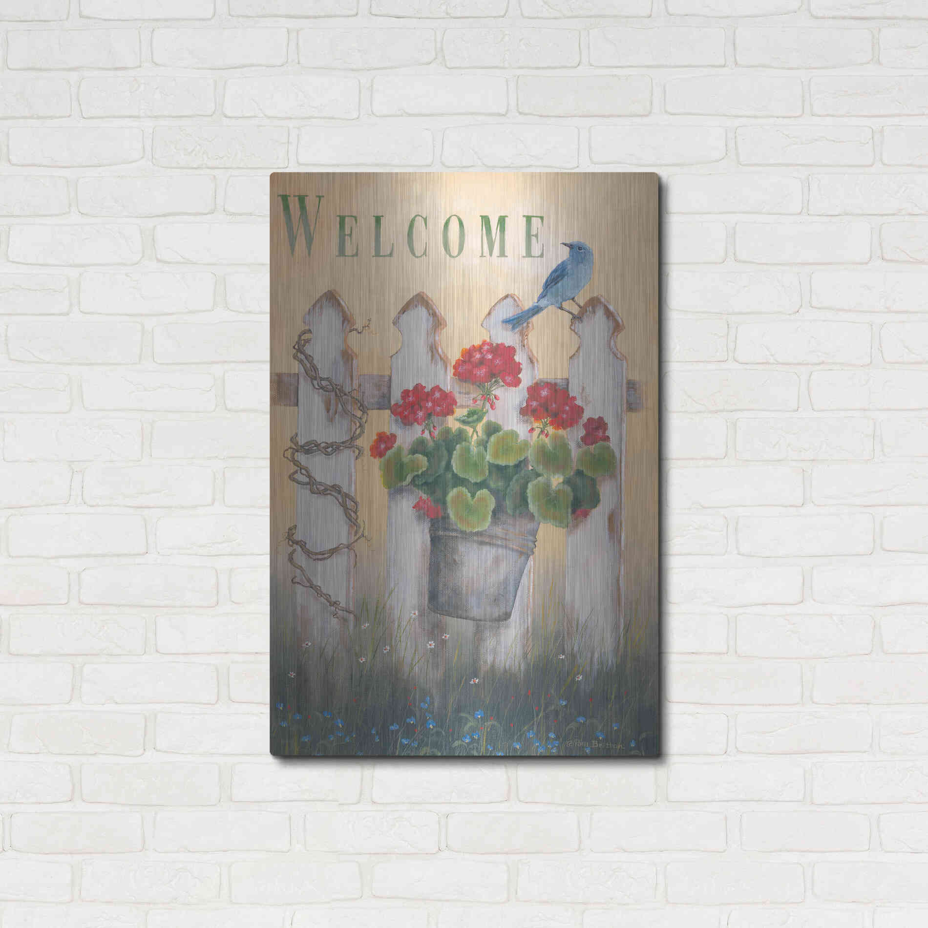 Luxe Metal Art 'Geraniums & Pickets' by Pam Britton, Metal Wall Art,24x36