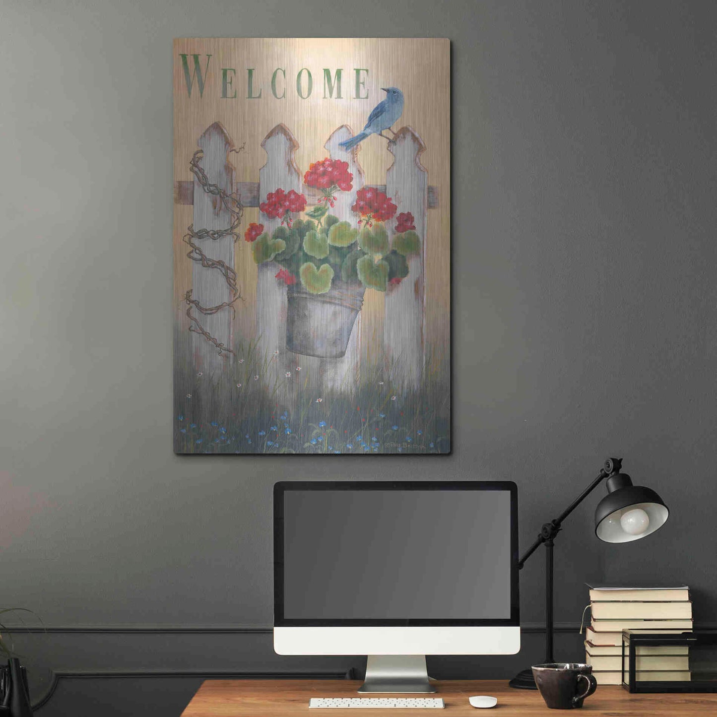 Luxe Metal Art 'Geraniums & Pickets' by Pam Britton, Metal Wall Art,24x36