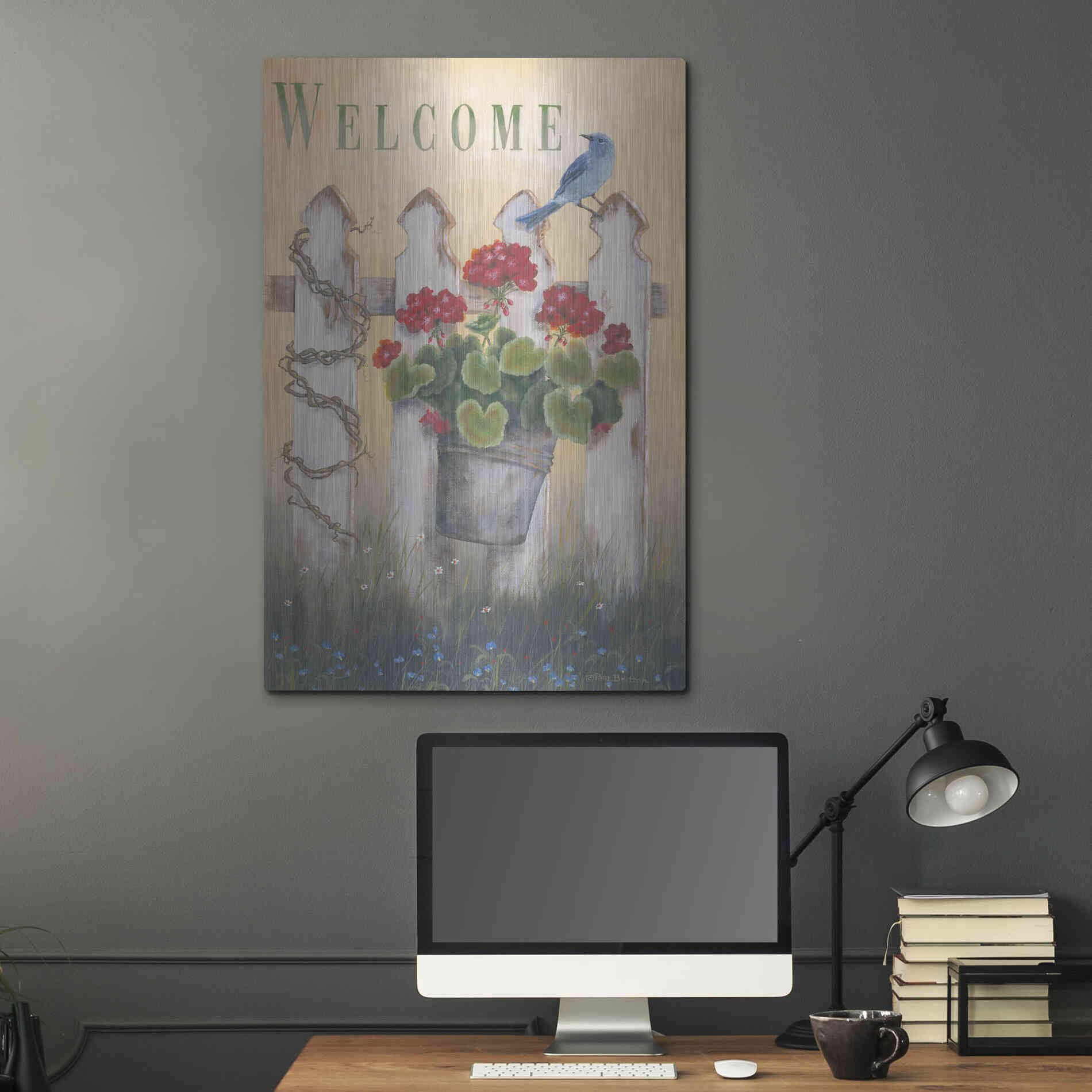 Luxe Metal Art 'Geraniums & Pickets' by Pam Britton, Metal Wall Art,24x36