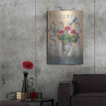 Luxe Metal Art 'Geraniums & Pickets' by Pam Britton, Metal Wall Art,24x36