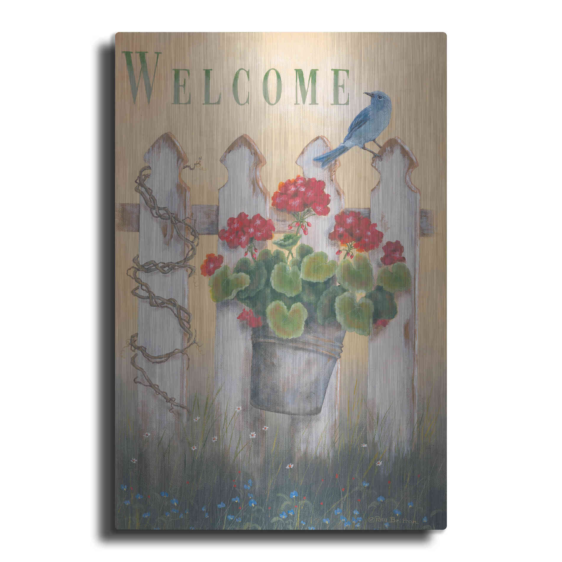 Luxe Metal Art 'Geraniums & Pickets' by Pam Britton, Metal Wall Art