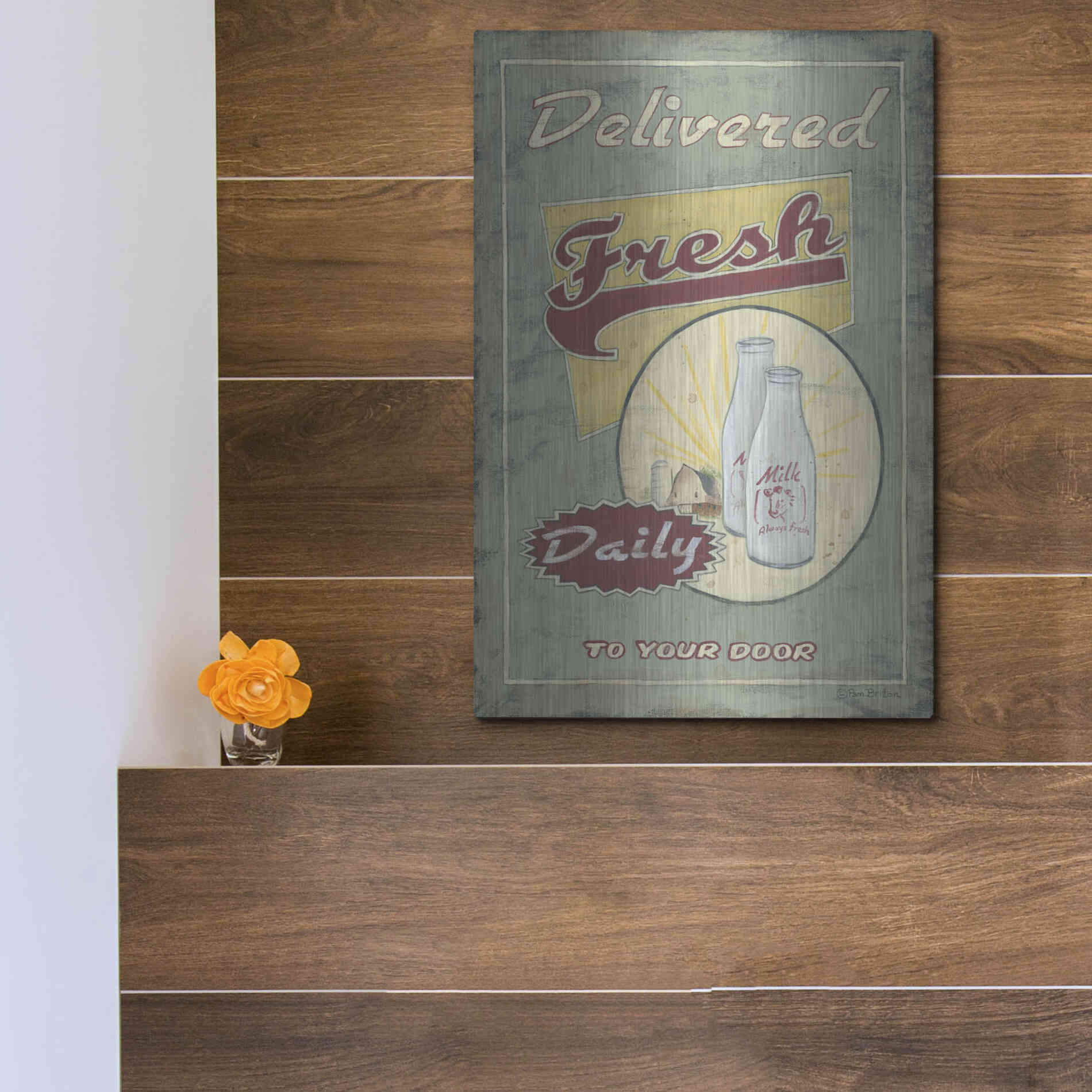 Luxe Metal Art 'Milk Delivered' by Pam Britton, Metal Wall Art,12x16