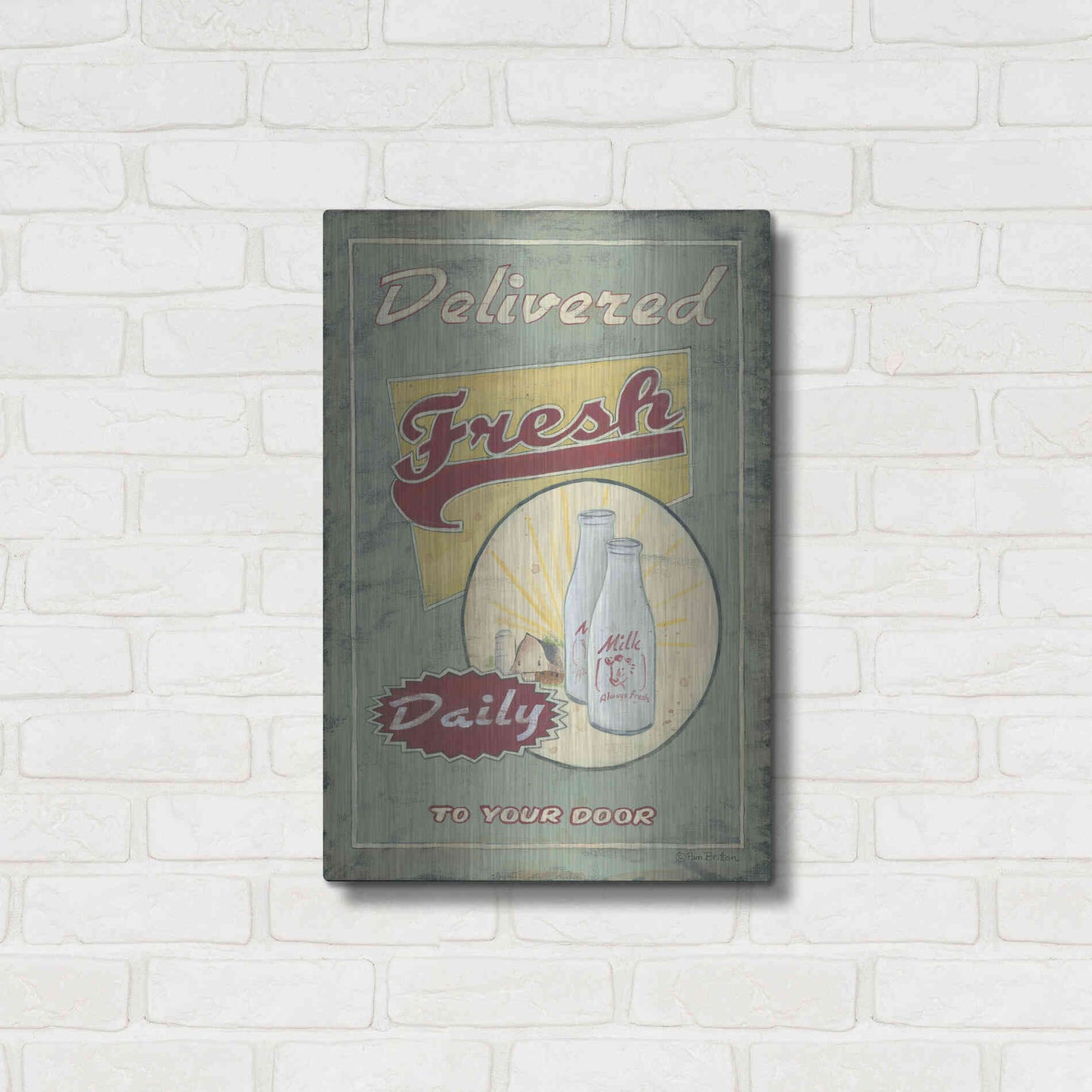 Luxe Metal Art 'Milk Delivered' by Pam Britton, Metal Wall Art,16x24