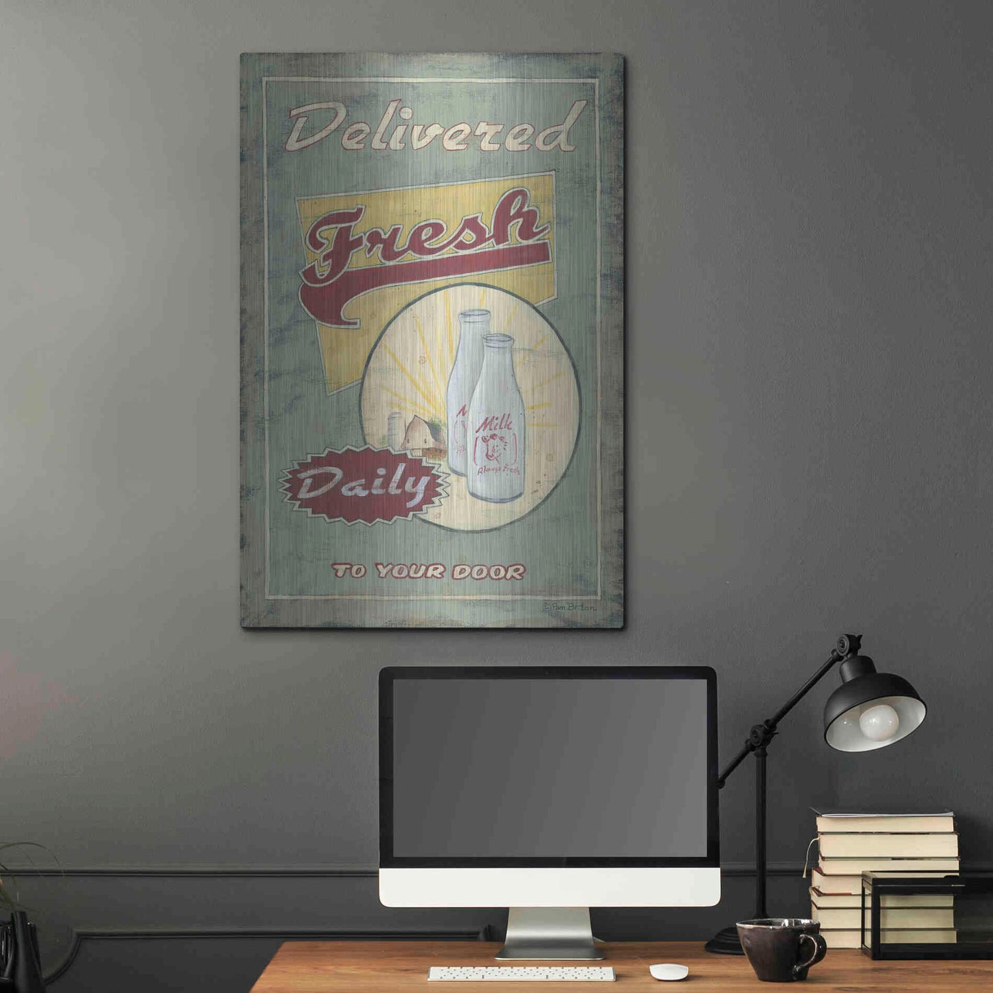 Luxe Metal Art 'Milk Delivered' by Pam Britton, Metal Wall Art,24x36