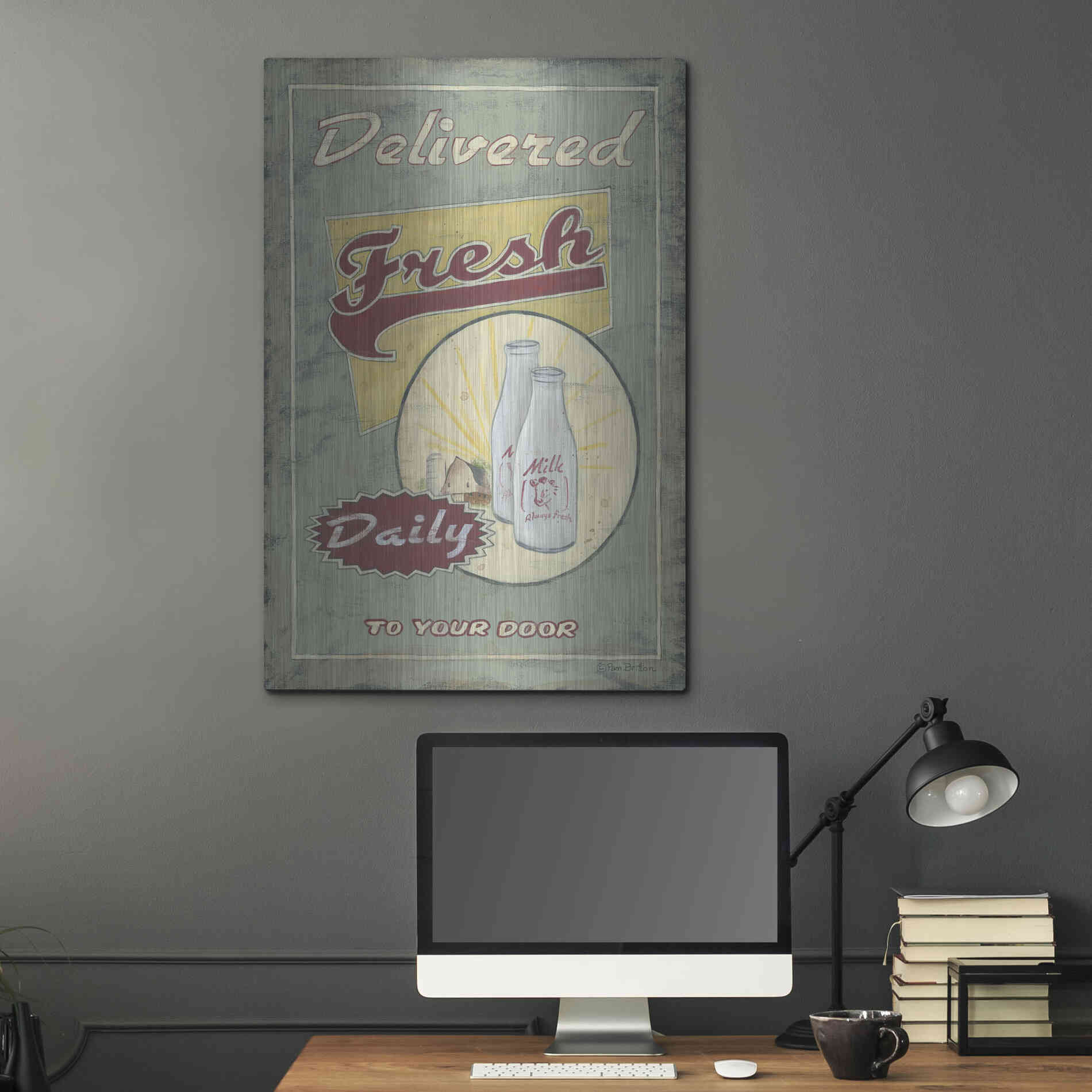 Luxe Metal Art 'Milk Delivered' by Pam Britton, Metal Wall Art,24x36