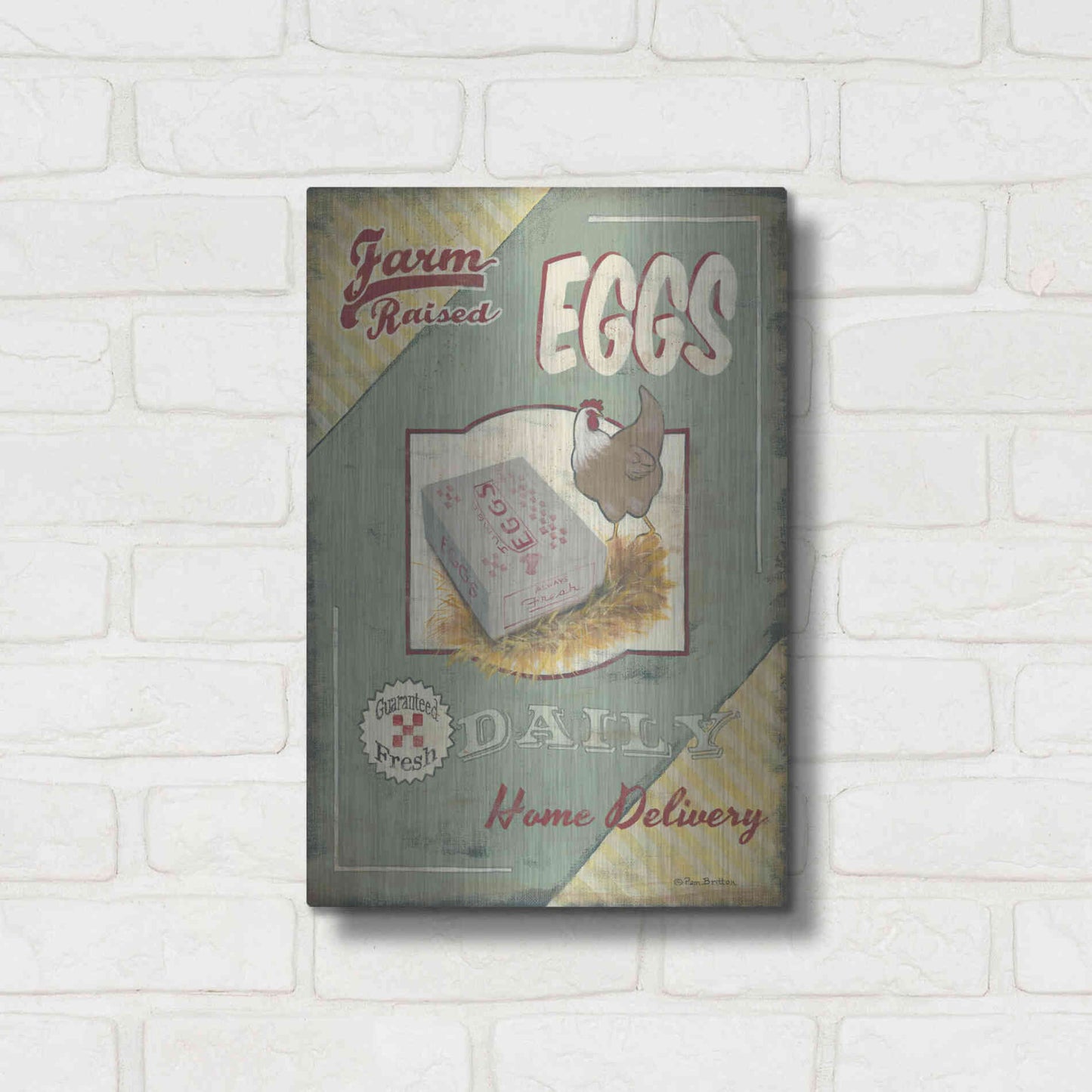 Luxe Metal Art 'Farm Raised Eggs' by Pam Britton, Metal Wall Art,12x16