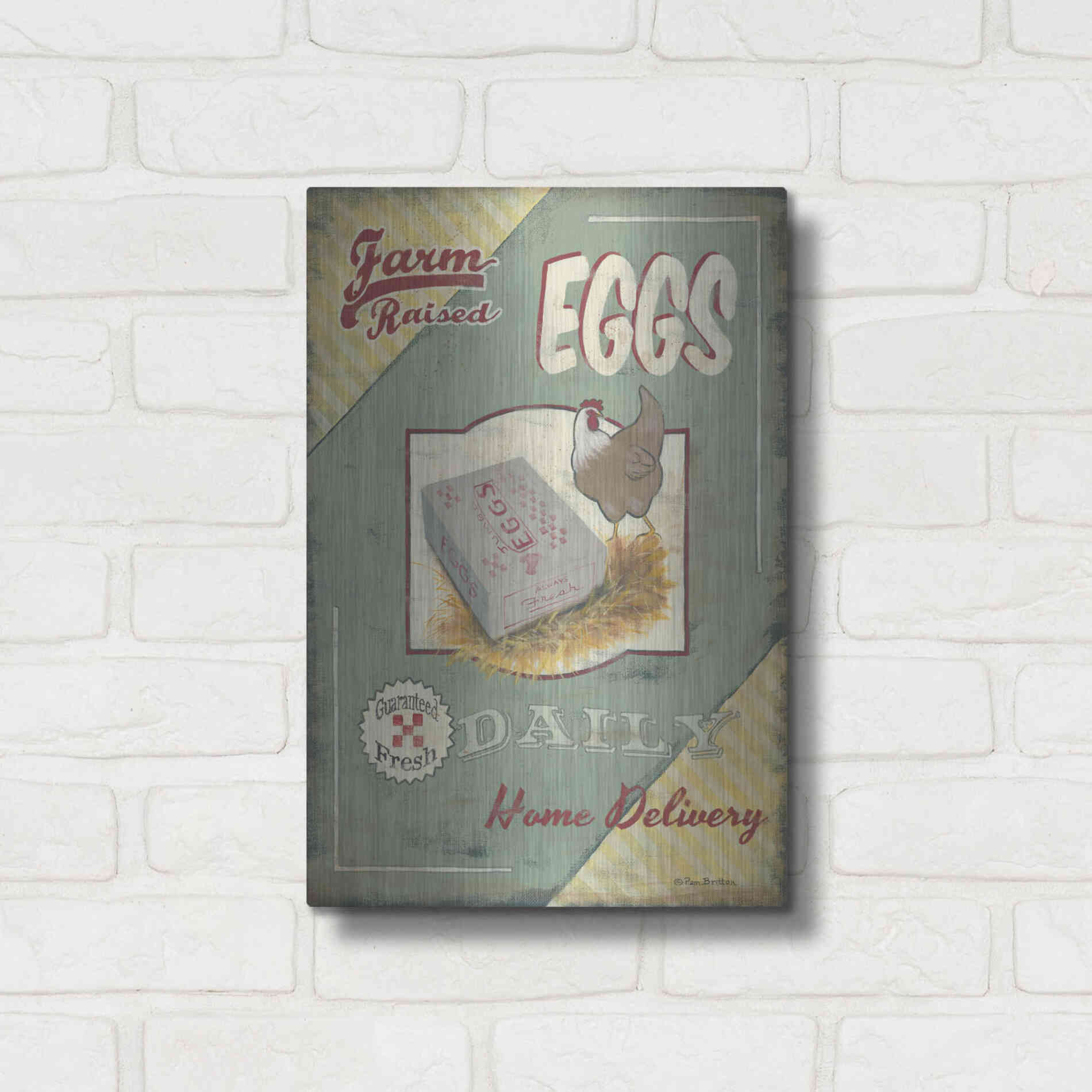 Luxe Metal Art 'Farm Raised Eggs' by Pam Britton, Metal Wall Art,12x16