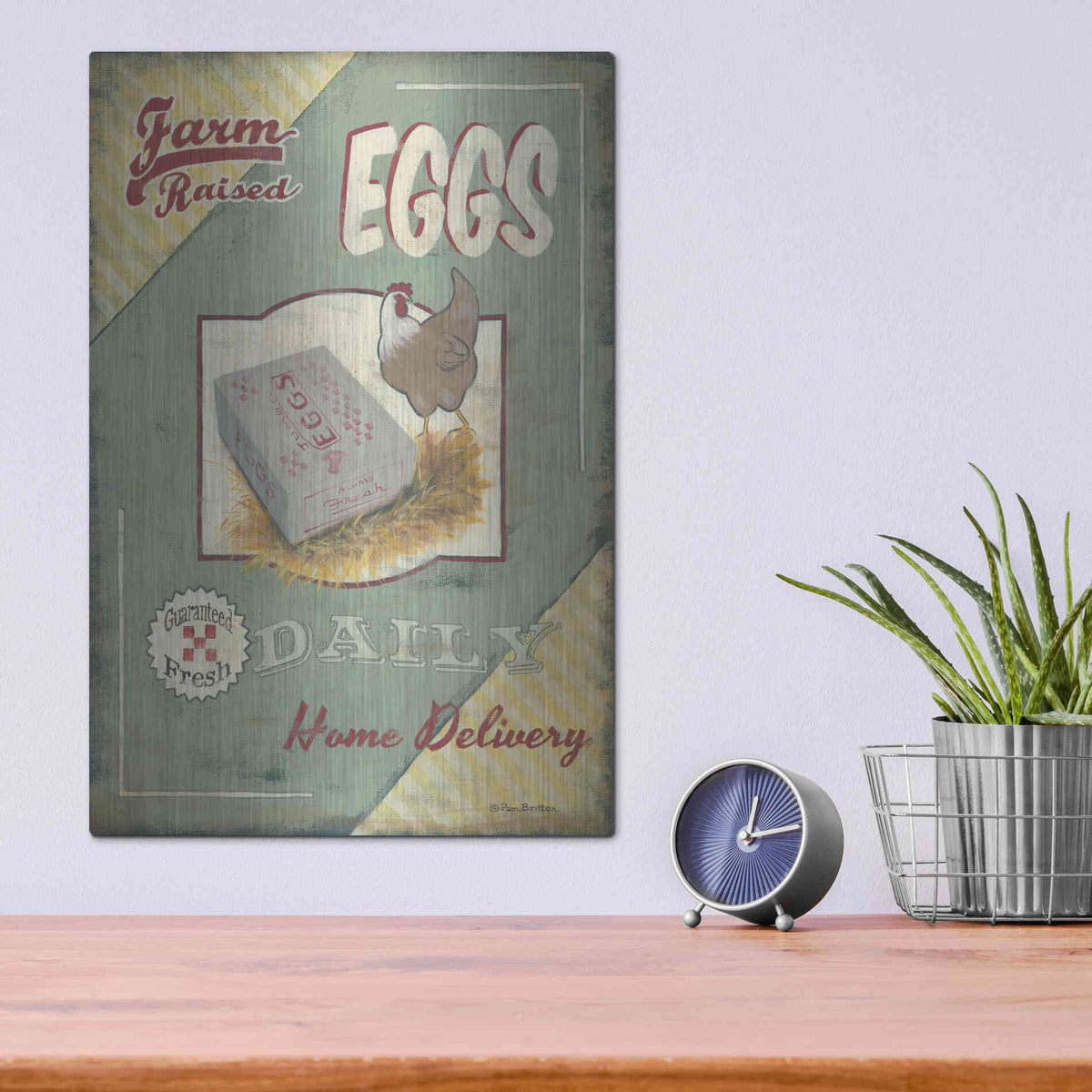 Luxe Metal Art 'Farm Raised Eggs' by Pam Britton, Metal Wall Art,12x16
