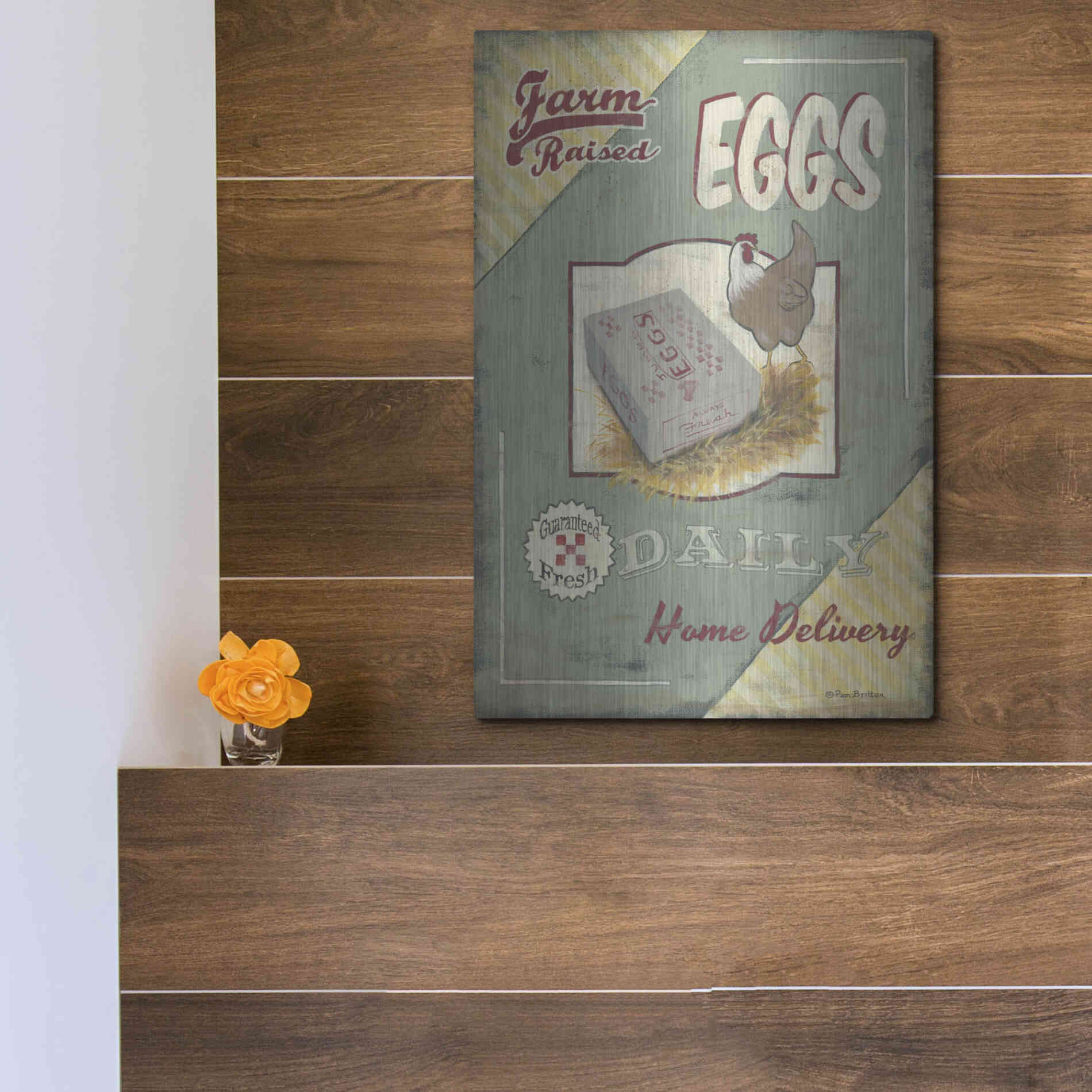 Luxe Metal Art 'Farm Raised Eggs' by Pam Britton, Metal Wall Art,12x16