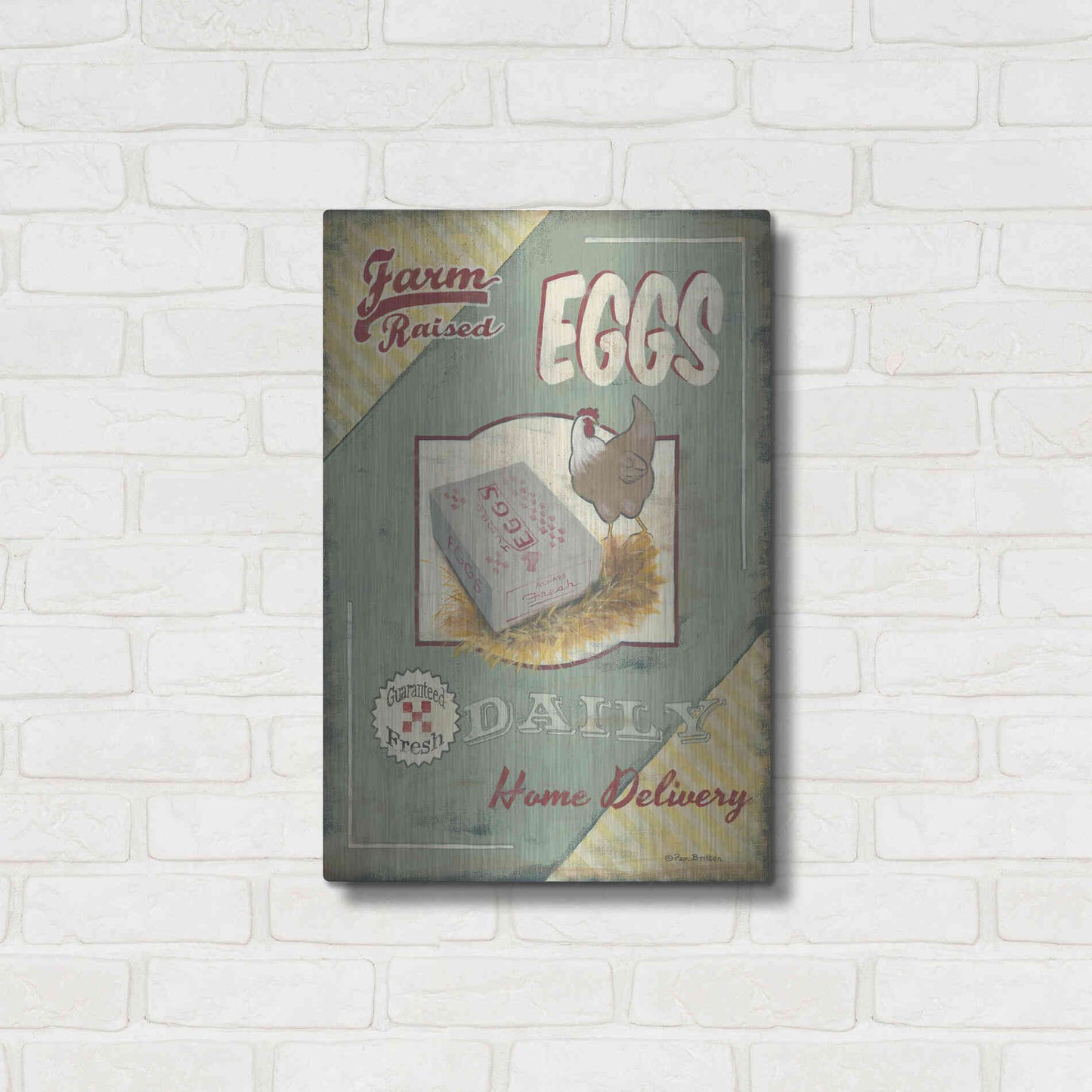 Luxe Metal Art 'Farm Raised Eggs' by Pam Britton, Metal Wall Art,16x24