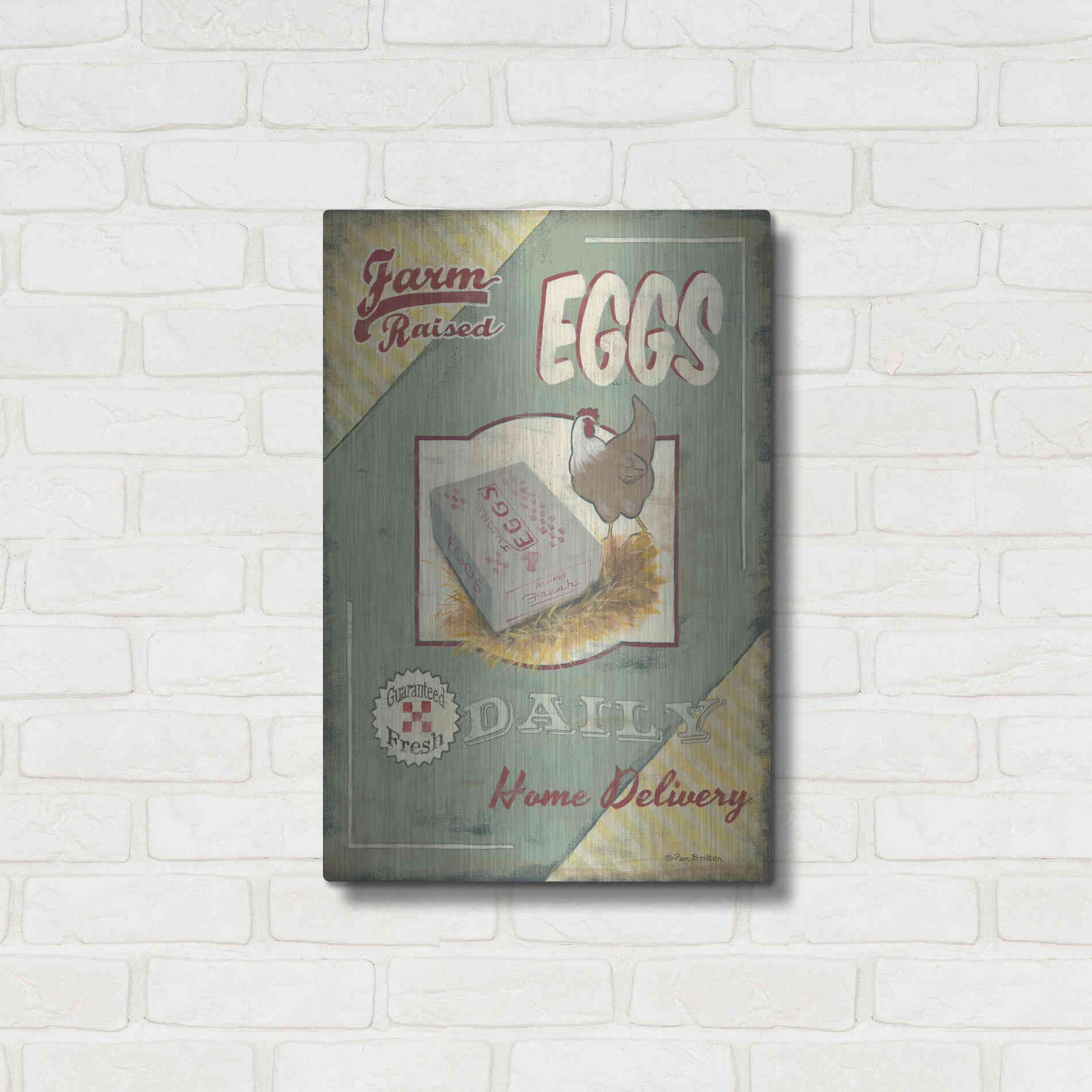 Luxe Metal Art 'Farm Raised Eggs' by Pam Britton, Metal Wall Art,16x24